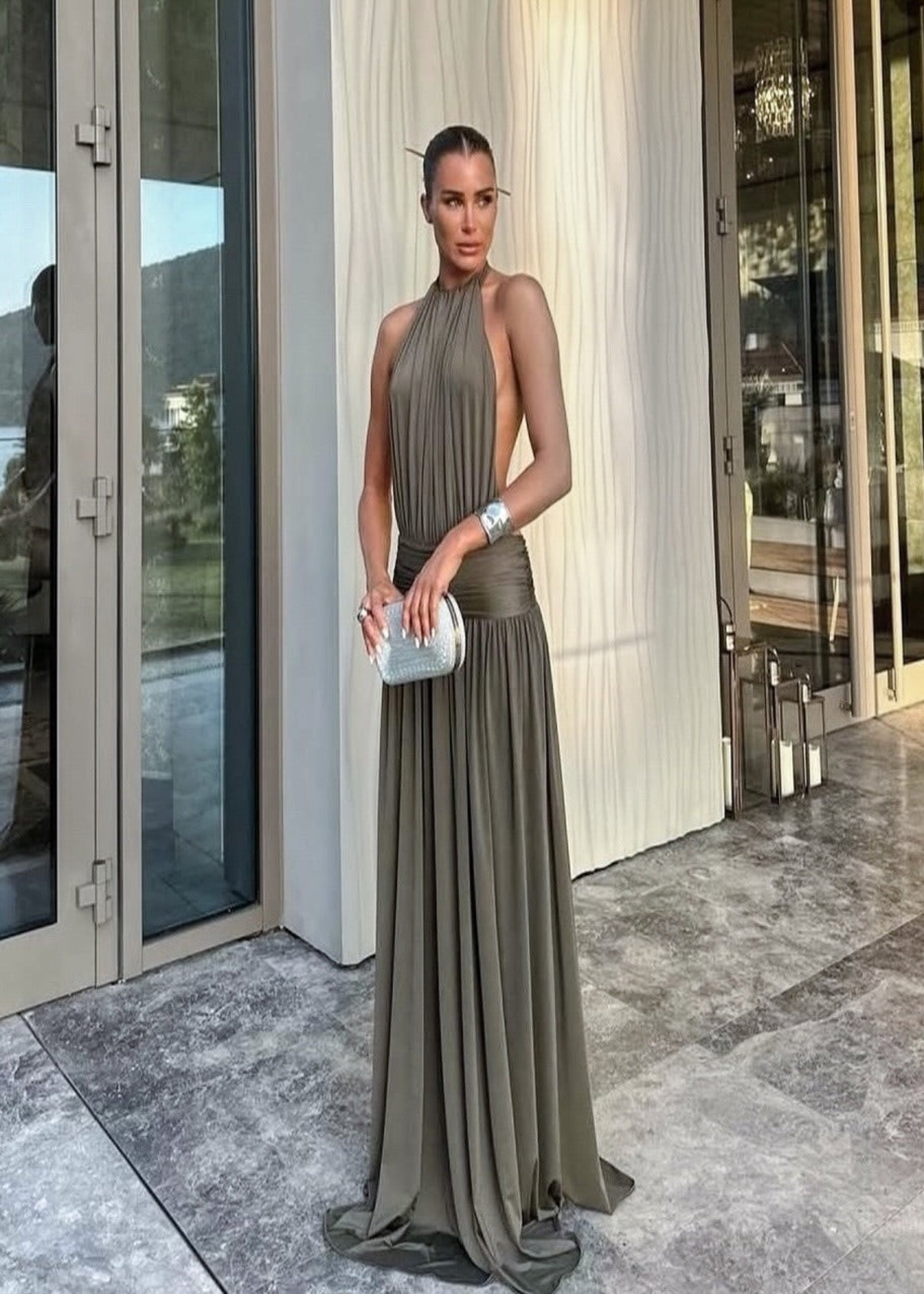 Selva | Halter Maxi Dress Olive Brown