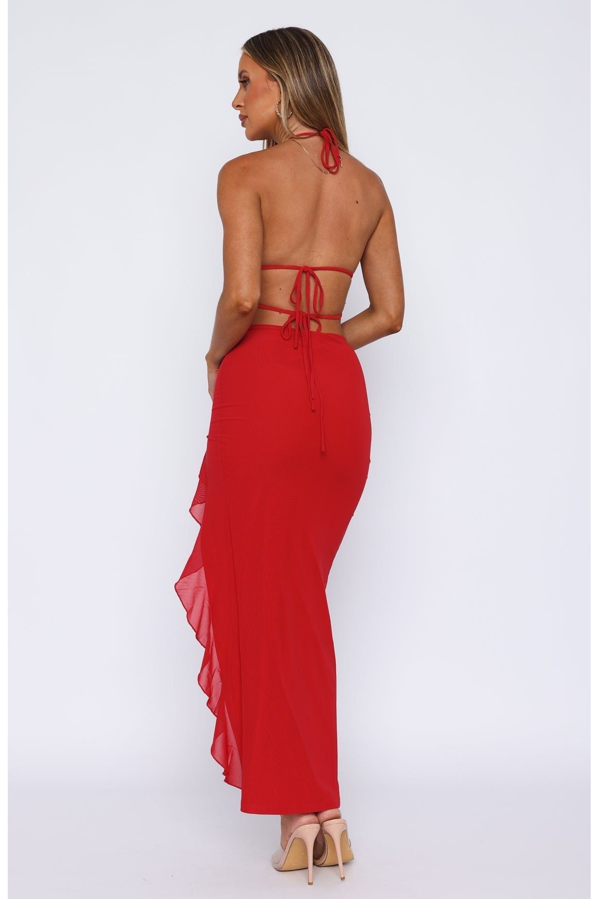 Ella | Ruffled Tie Maxi Dress Red
