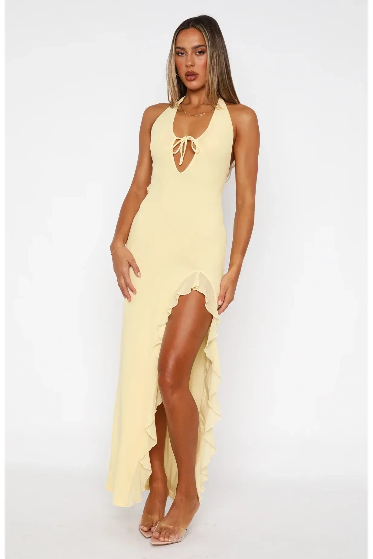Ella | Ruffled Tie Maxi Dress Yellow