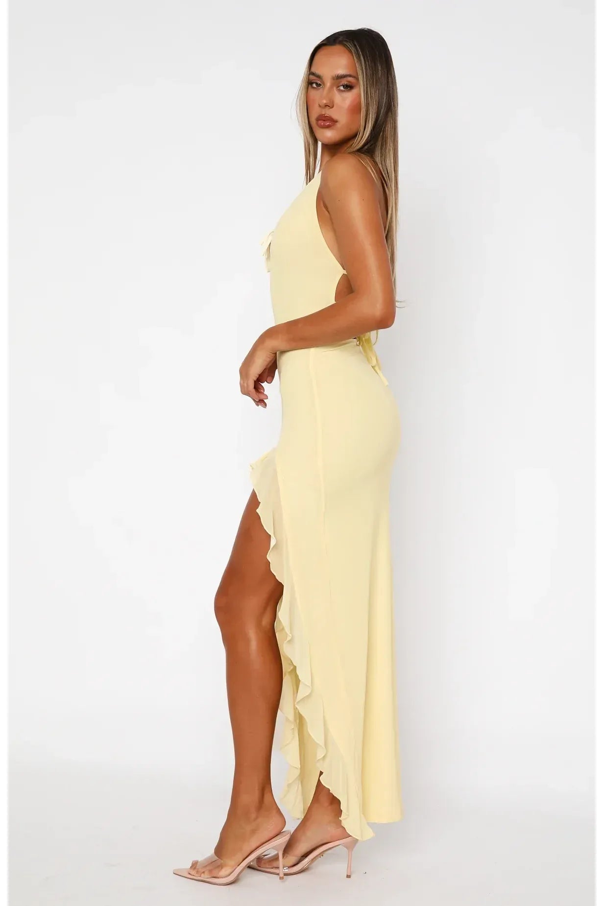 Ella | Ruffled Tie Maxi Dress Yellow