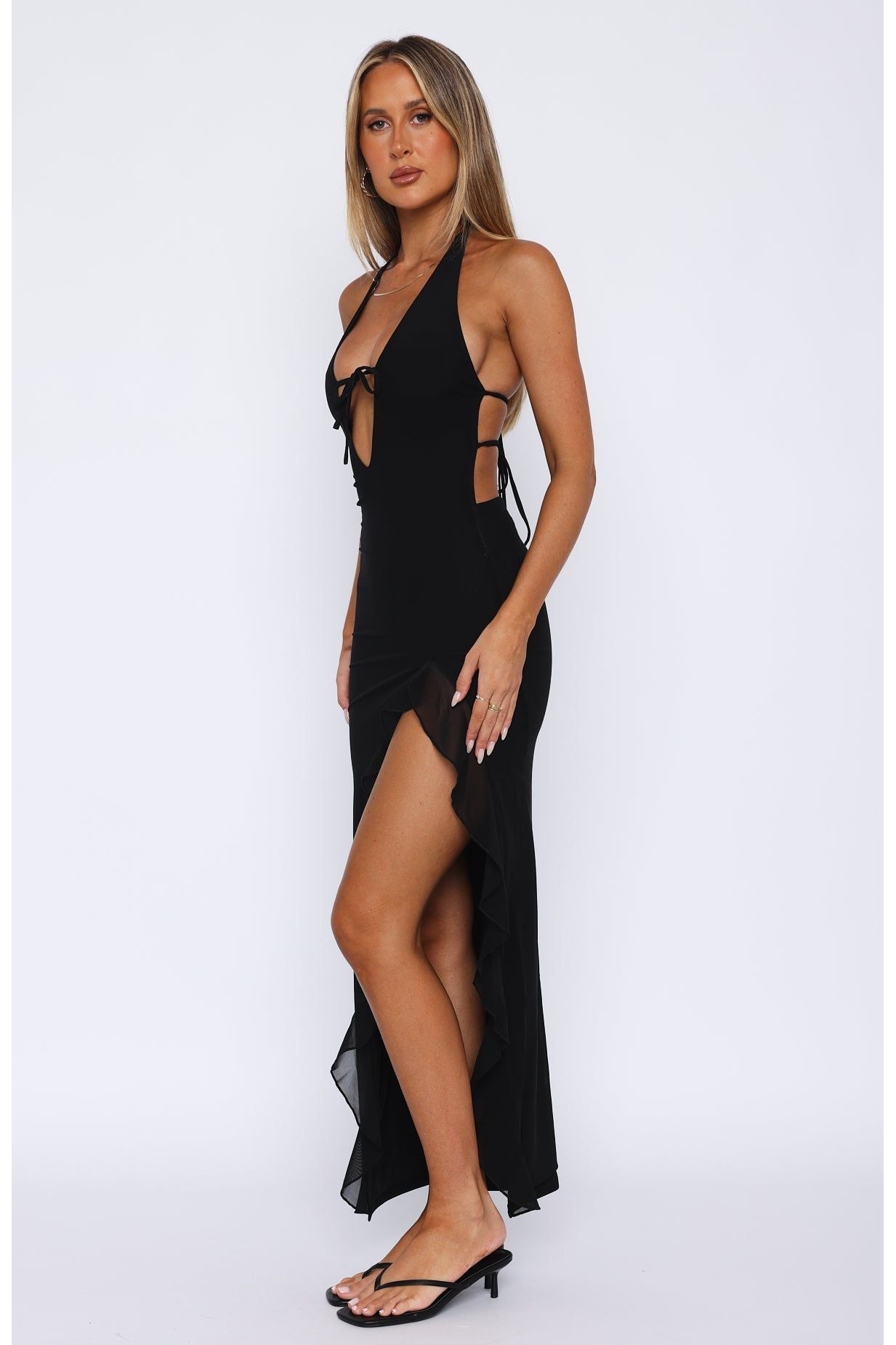 Ella | Ruffled Tie Maxi Dress Black