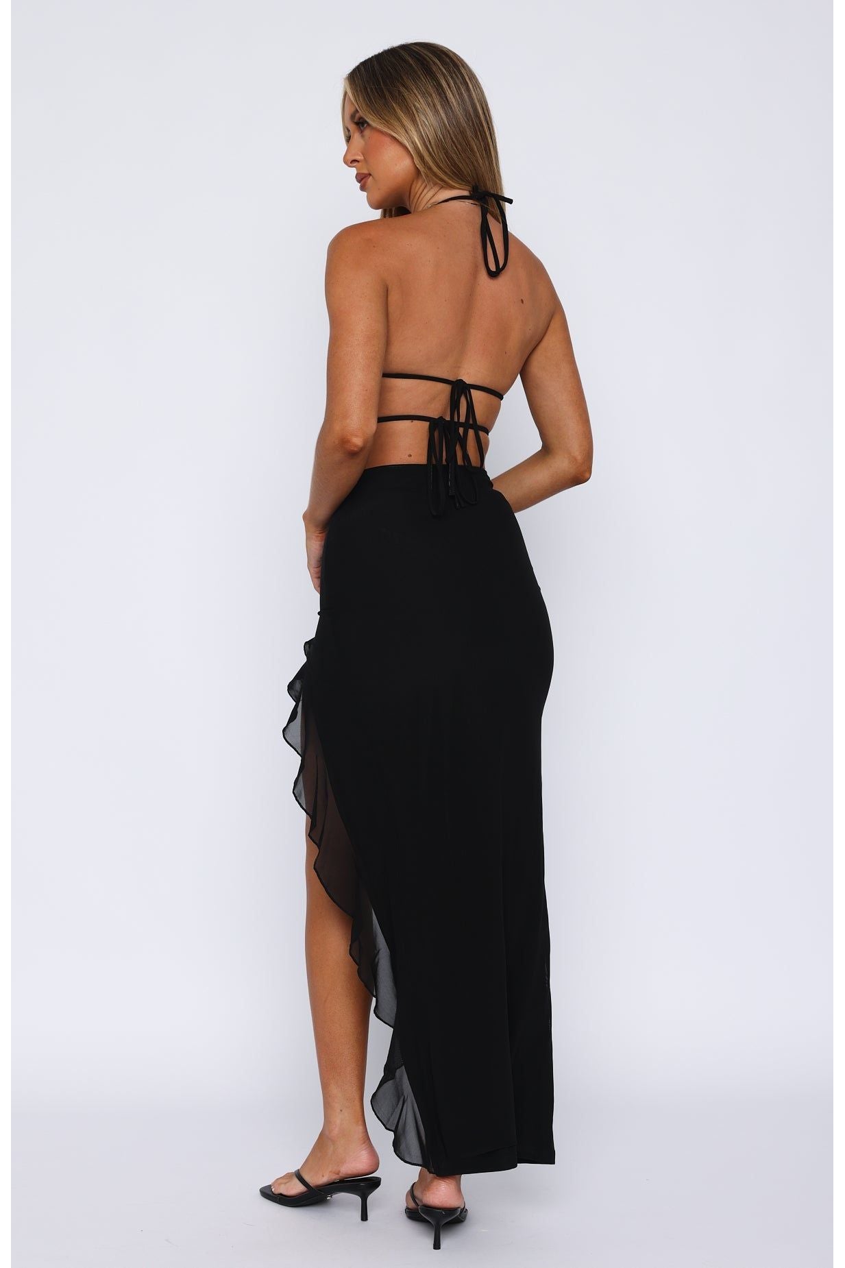 Ella | Ruffled Tie Maxi Dress Black
