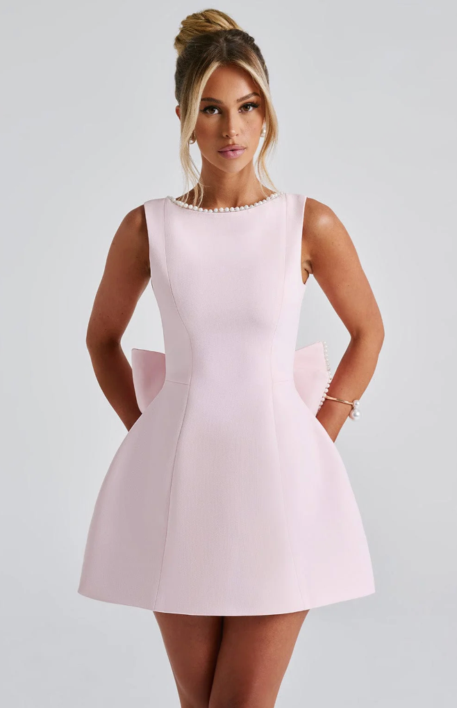 Eleanor | Cute Bow Mini Dress Pink