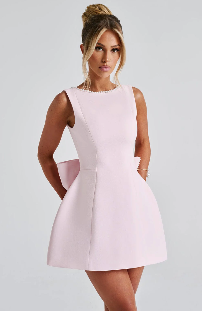 Eleanor | Cute Bow Mini Dress Pink