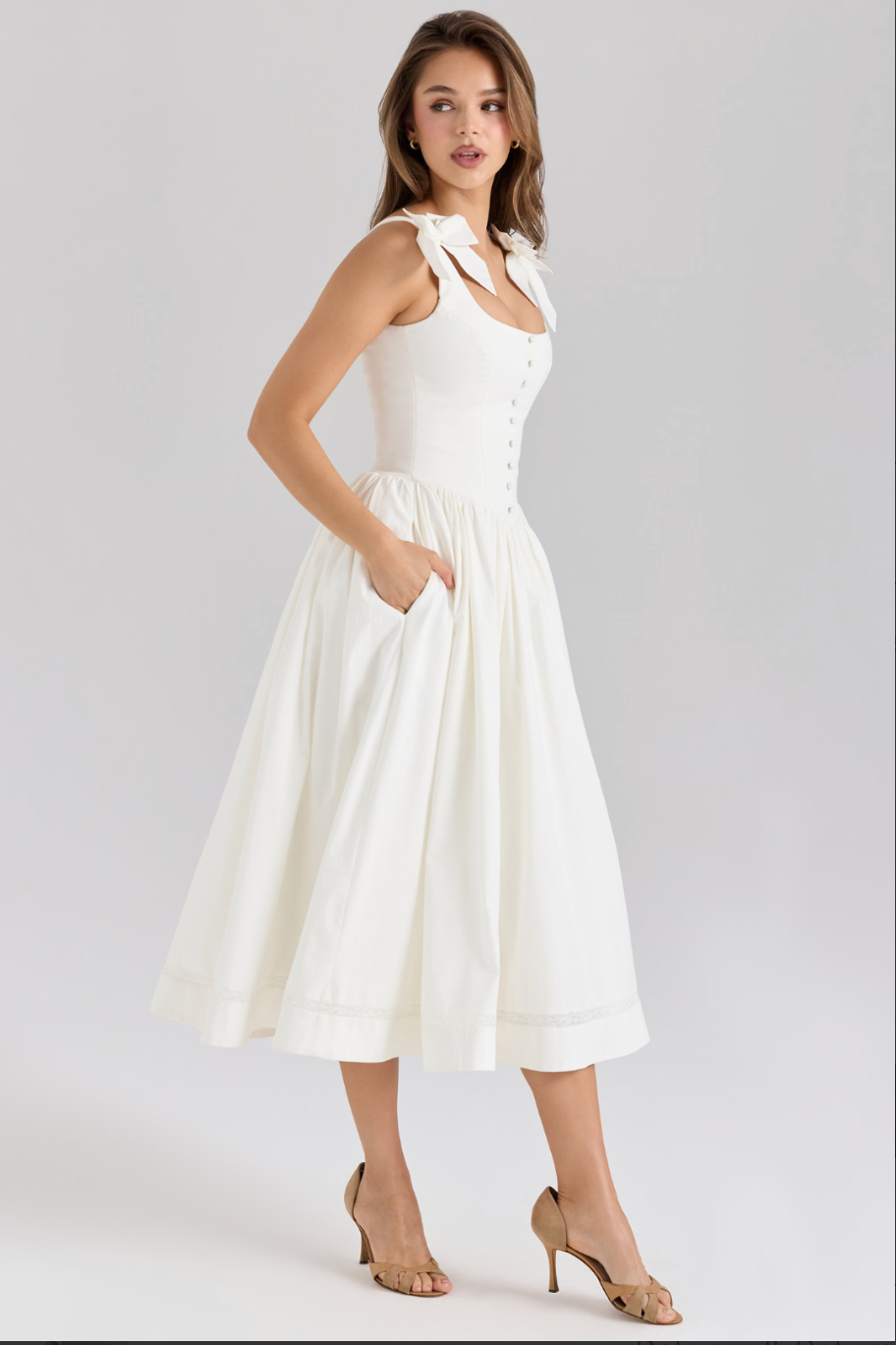 Amelie | Tie-Shoulder Midi Dress White