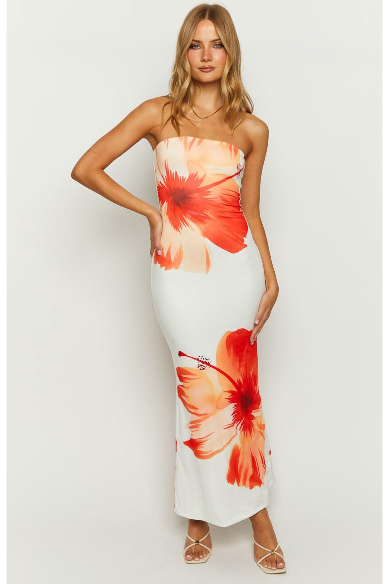 Indigo | Floral Maxi Dress White Orange