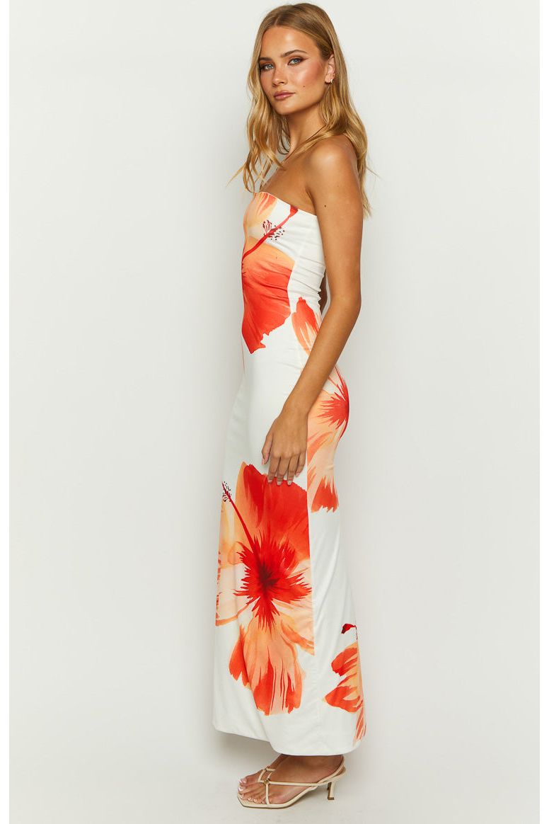 Indigo | Floral Maxi Dress White Orange
