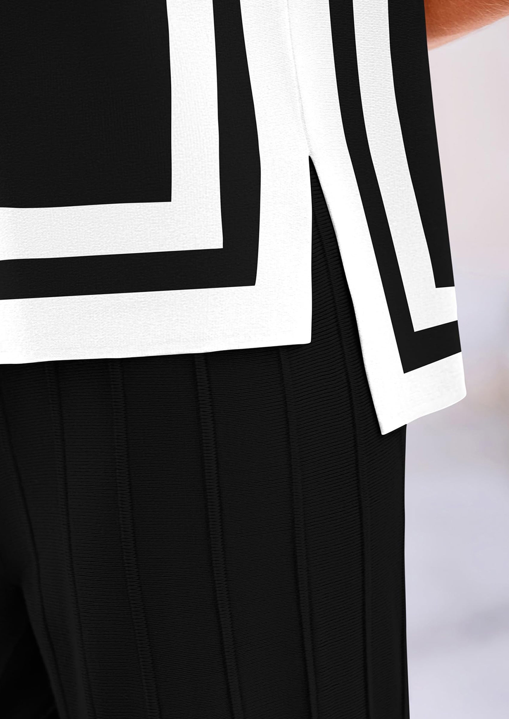 Chichi Women's 2 Piece Outfits Knit Loungewear High Low Pullover Tops and Wide Leg Pants Casual Sweater Sets Tracksuits Striped Black White