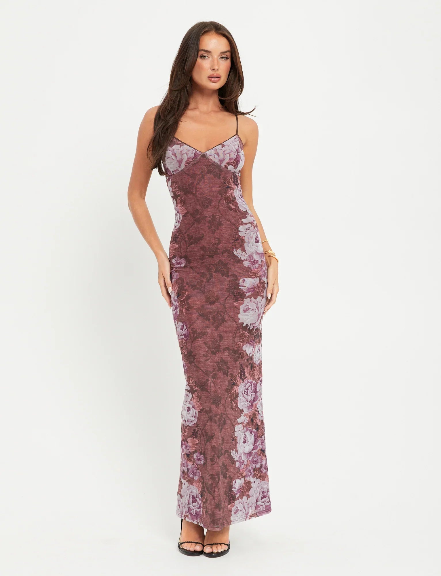 Serena | Velvet Floral Maxi Dress Wine Red