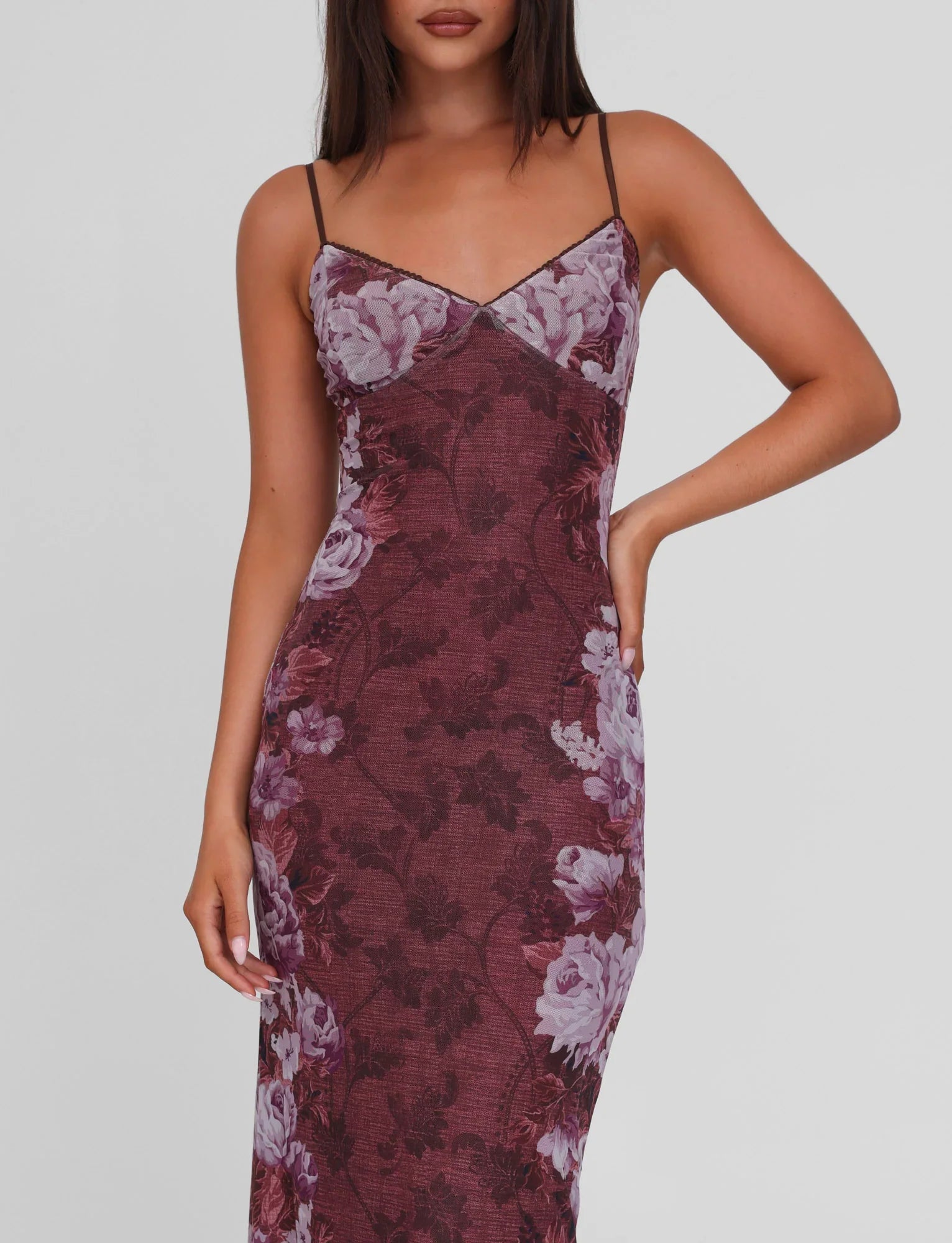 Serena | Velvet Floral Maxi Dress Wine Red