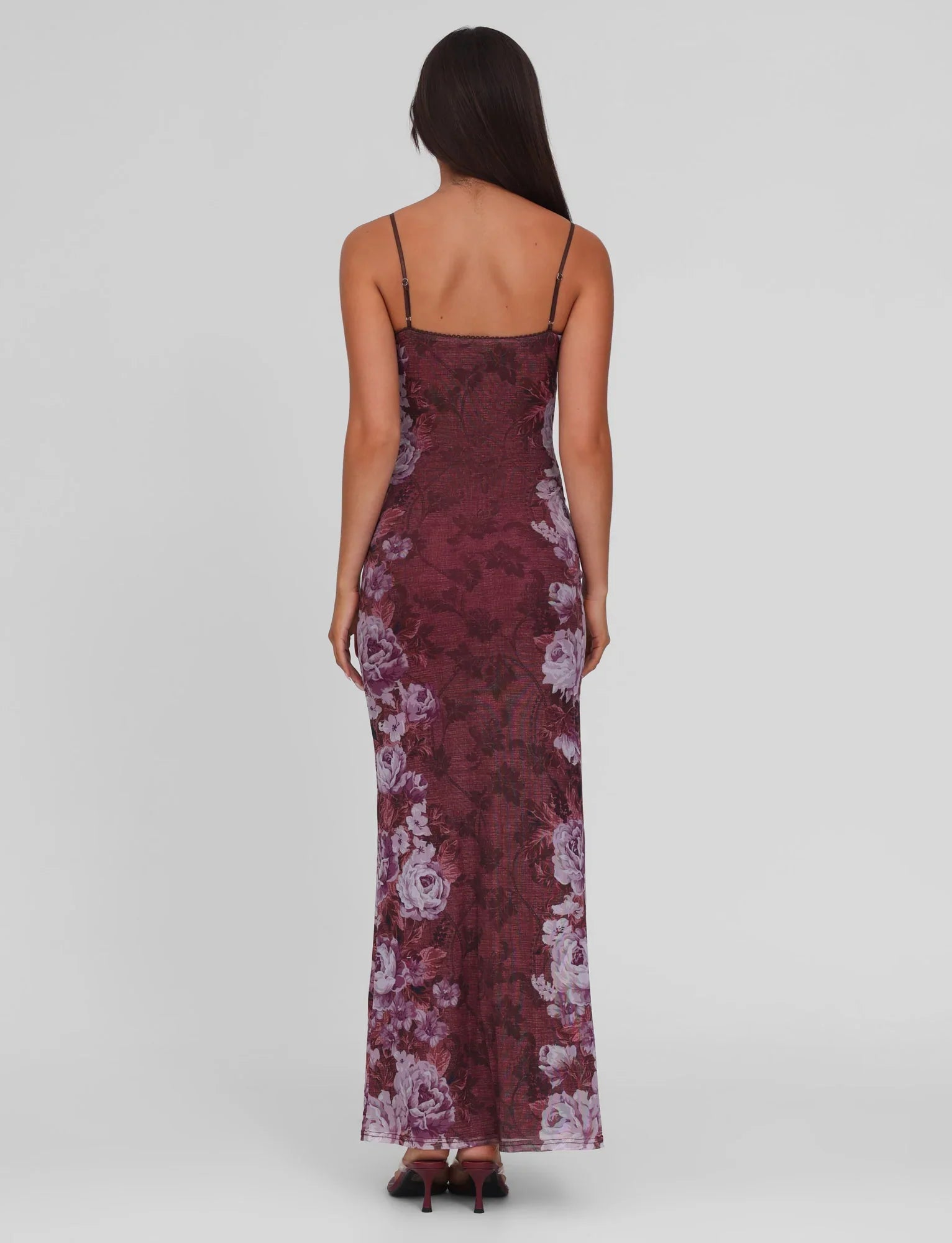 Serena | Velvet Floral Maxi Dress Wine Red