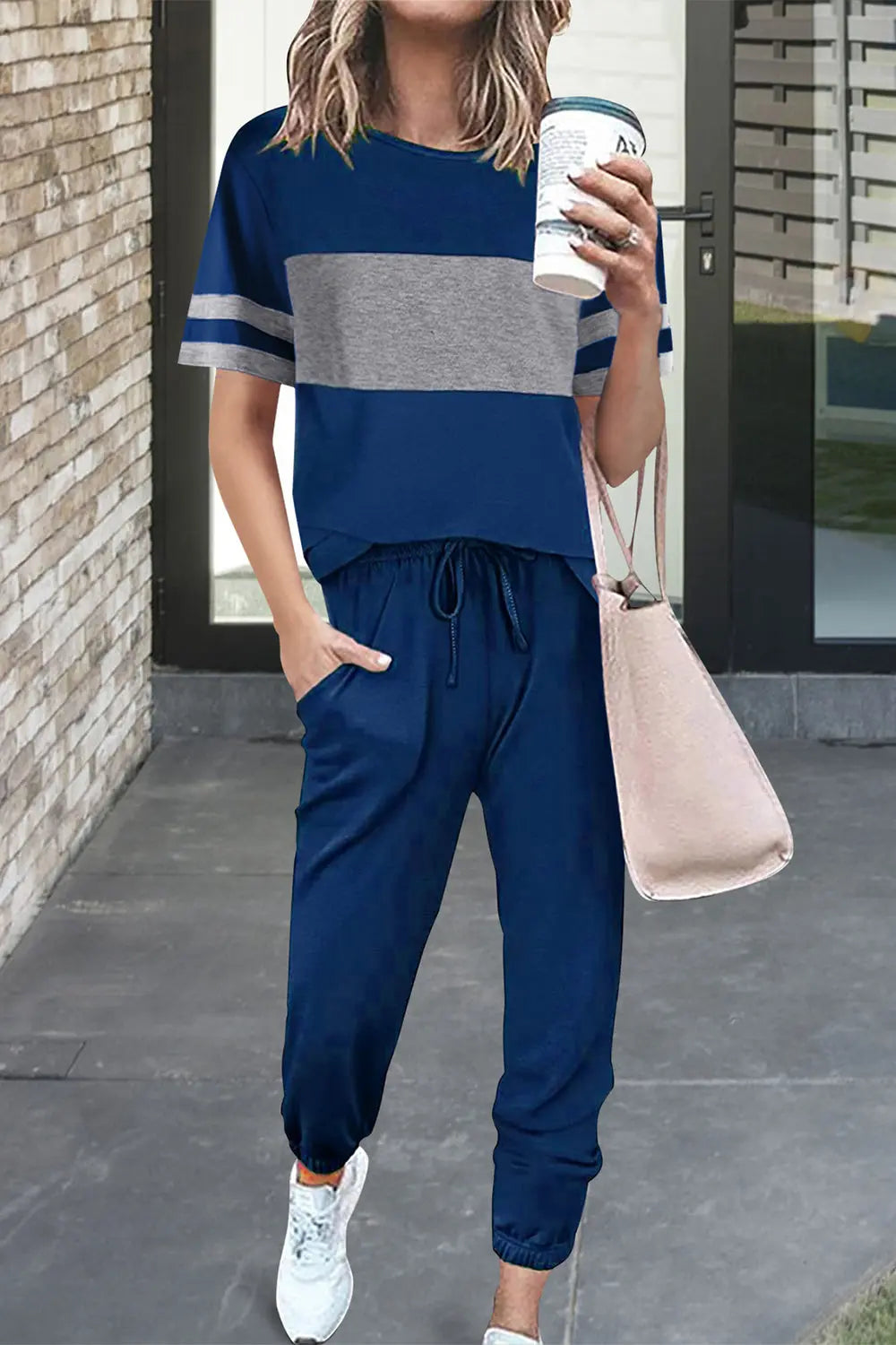 Chichi Women's Two Piece Lounge Sets Spring Summer Jogger Pants Vacation Outfits Travel Airplane Matching Clothes Navy