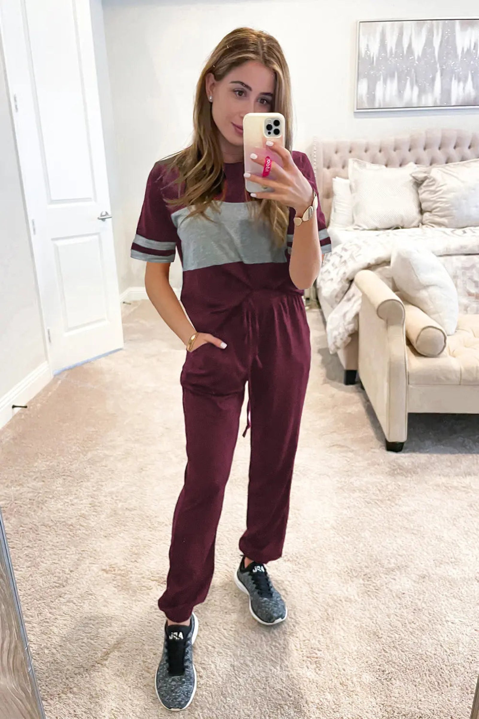 Chichi Women's Two Piece Lounge Sets Spring Summer Jogger Pants Vacation Outfits Travel Airplane Matching Clothes Wine red