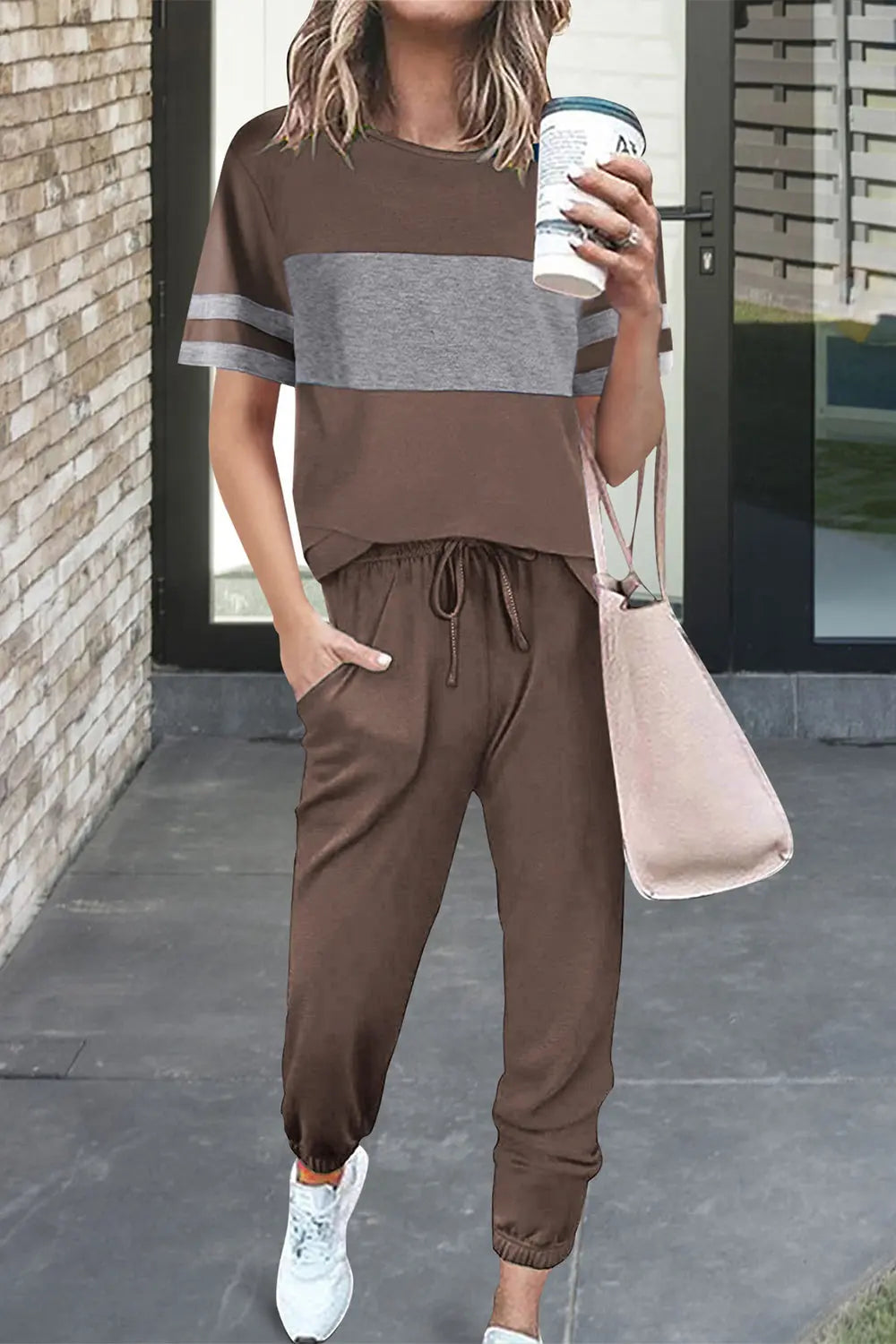 Chichi Women's Two Piece Lounge Sets Spring Summer Jogger Pants Vacation Outfits Travel Airplane Matching Clothes Deep khaki