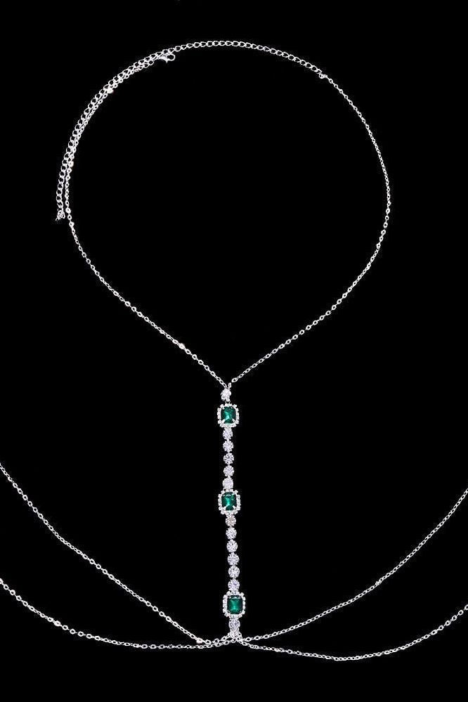 Aurelia - Emerald Crystal Body Necklace Silver