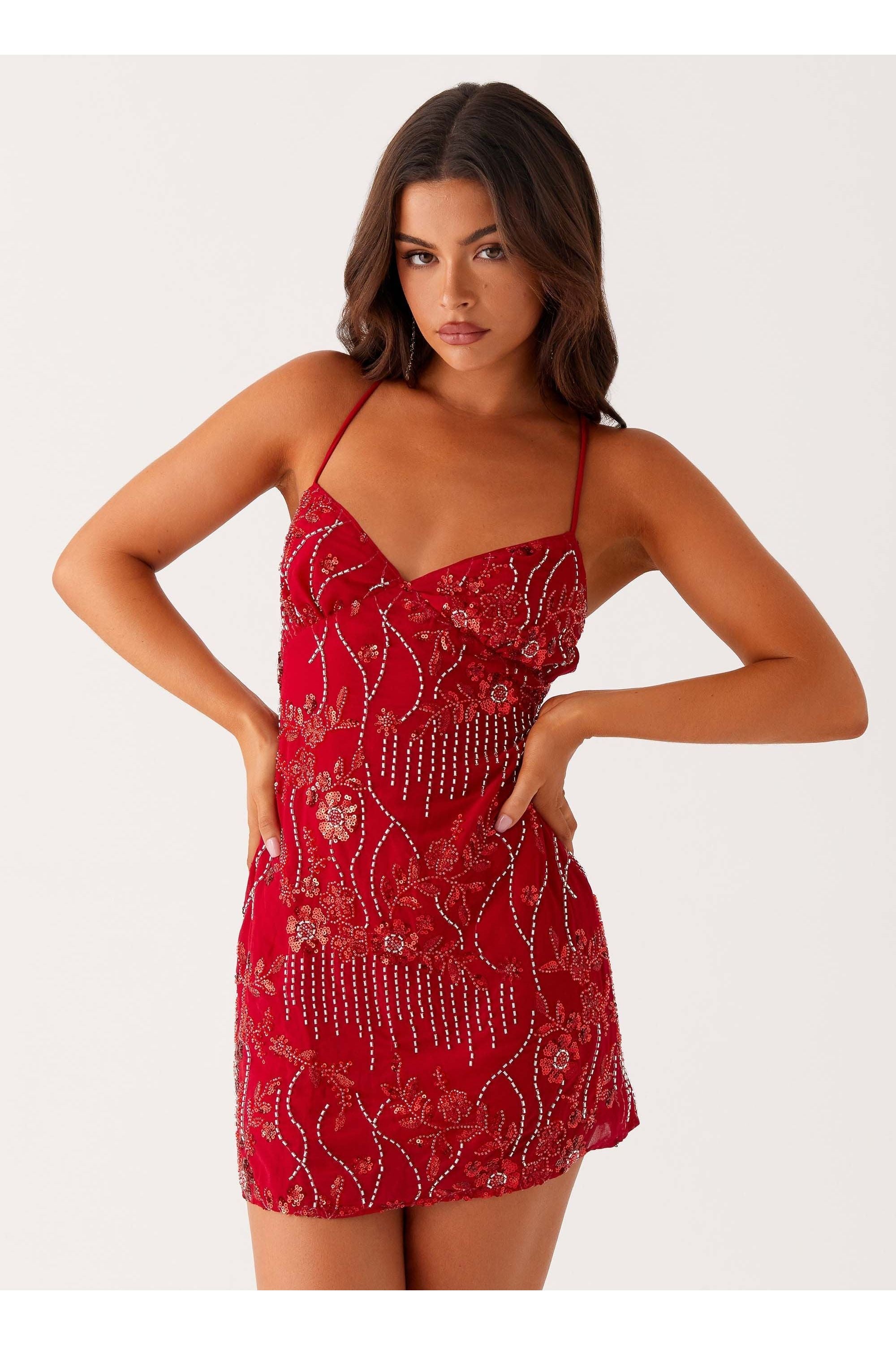 Astrella | Sequin Mini Dress Red