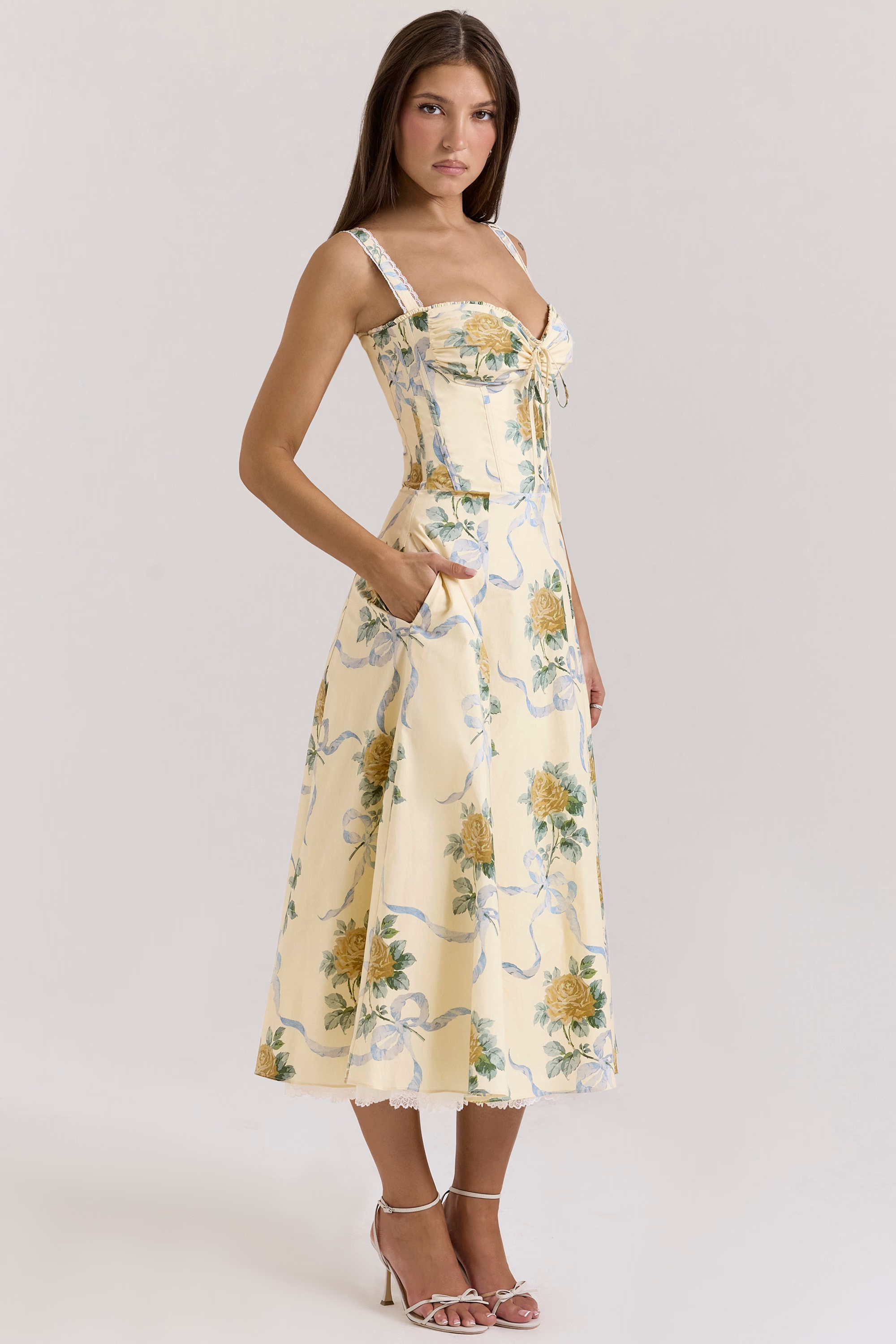 Abella | Floral Midi Dress Vintage Lemon