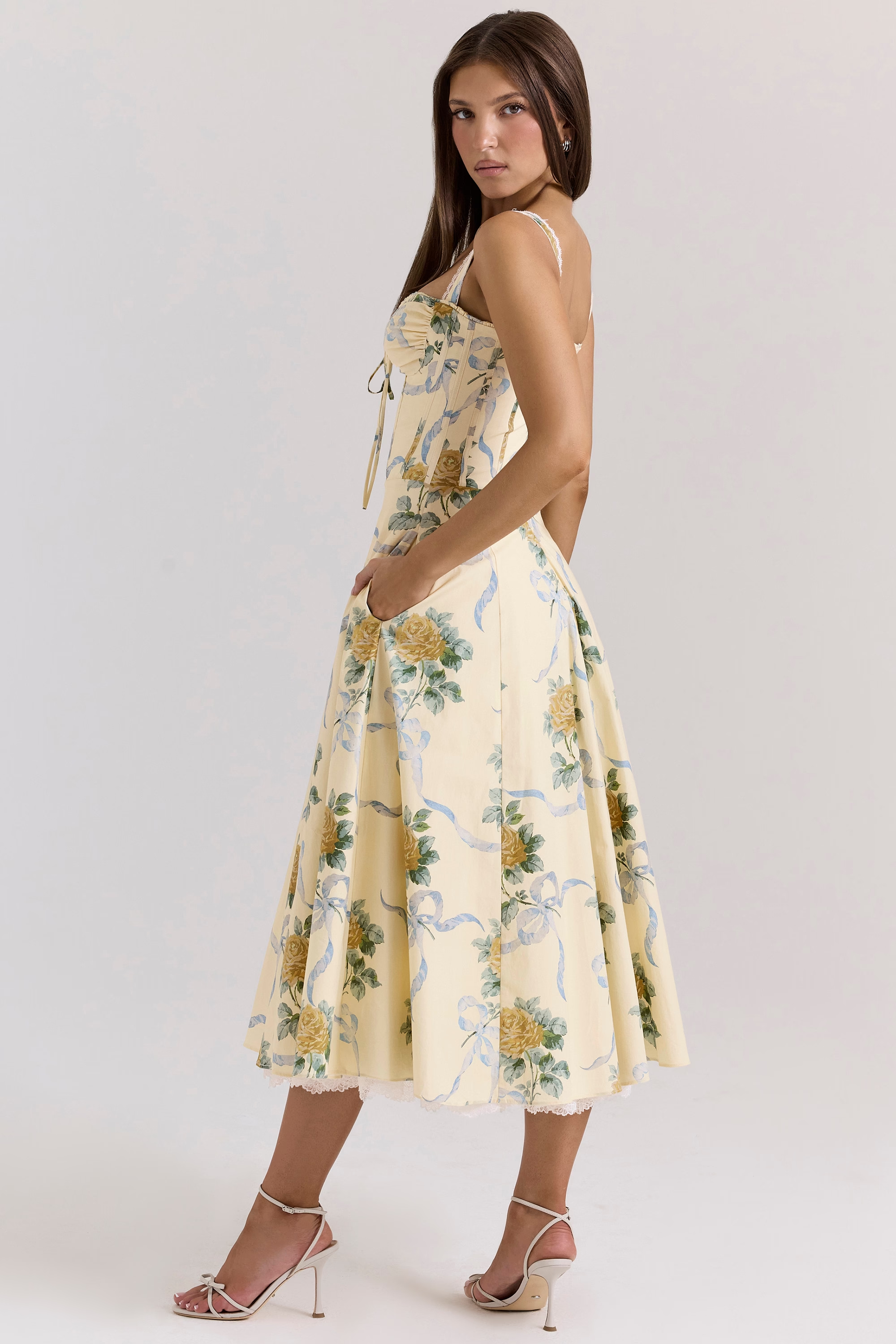 Solenne | Floral Midi Dress Vintage Lemon