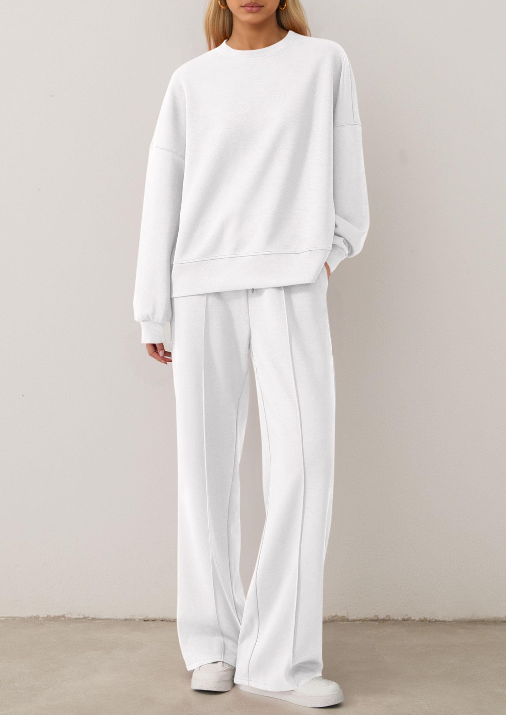 Chichi 2 Piece Sets For Women Fall Trendy Long Sleeve Sweatshirt Wide Leg Pants Loungewear Set Matching Sweatsuit White