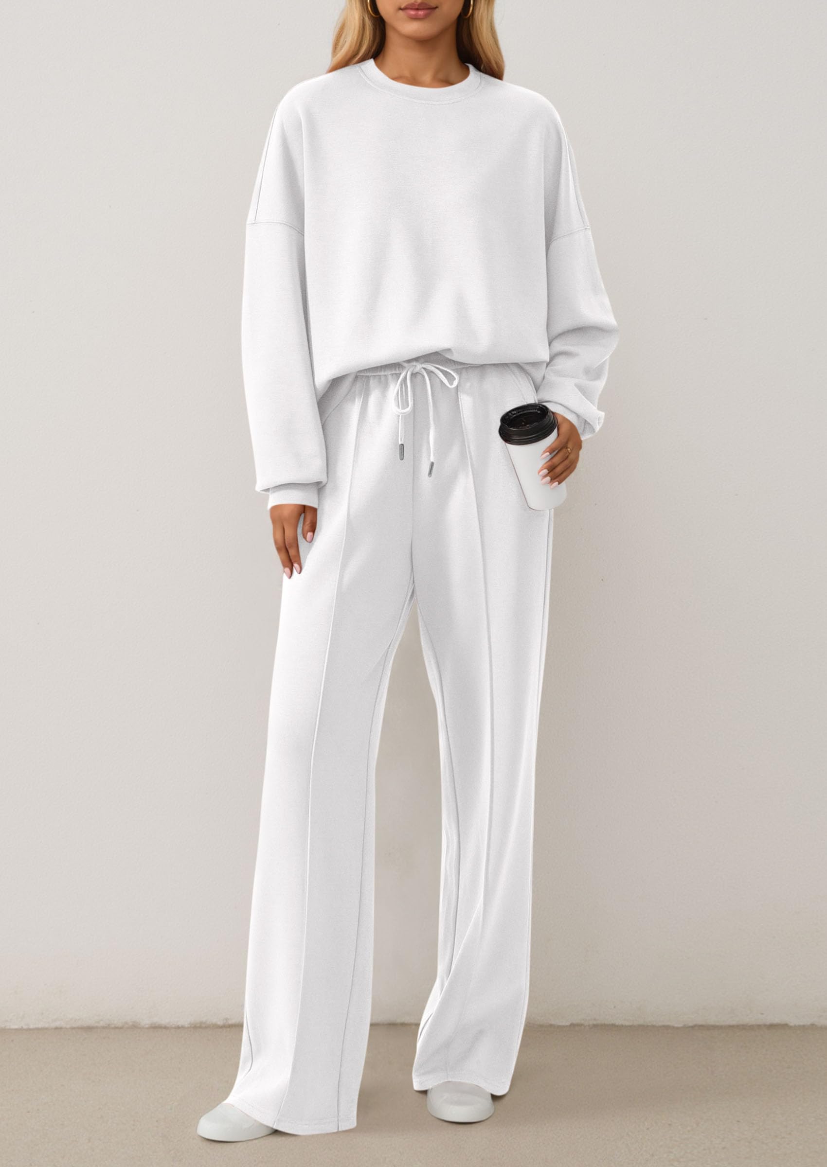 Chichi 2 Piece Sets For Women Fall Trendy Long Sleeve Sweatshirt Wide Leg Pants Loungewear Set Matching Sweatsuit White