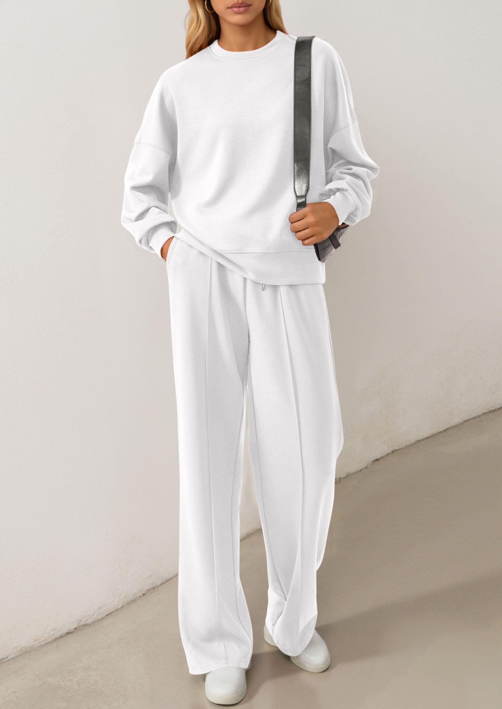 Chichi 2 Piece Sets For Women Fall Trendy Long Sleeve Sweatshirt Wide Leg Pants Loungewear Set Matching Sweatsuit White
