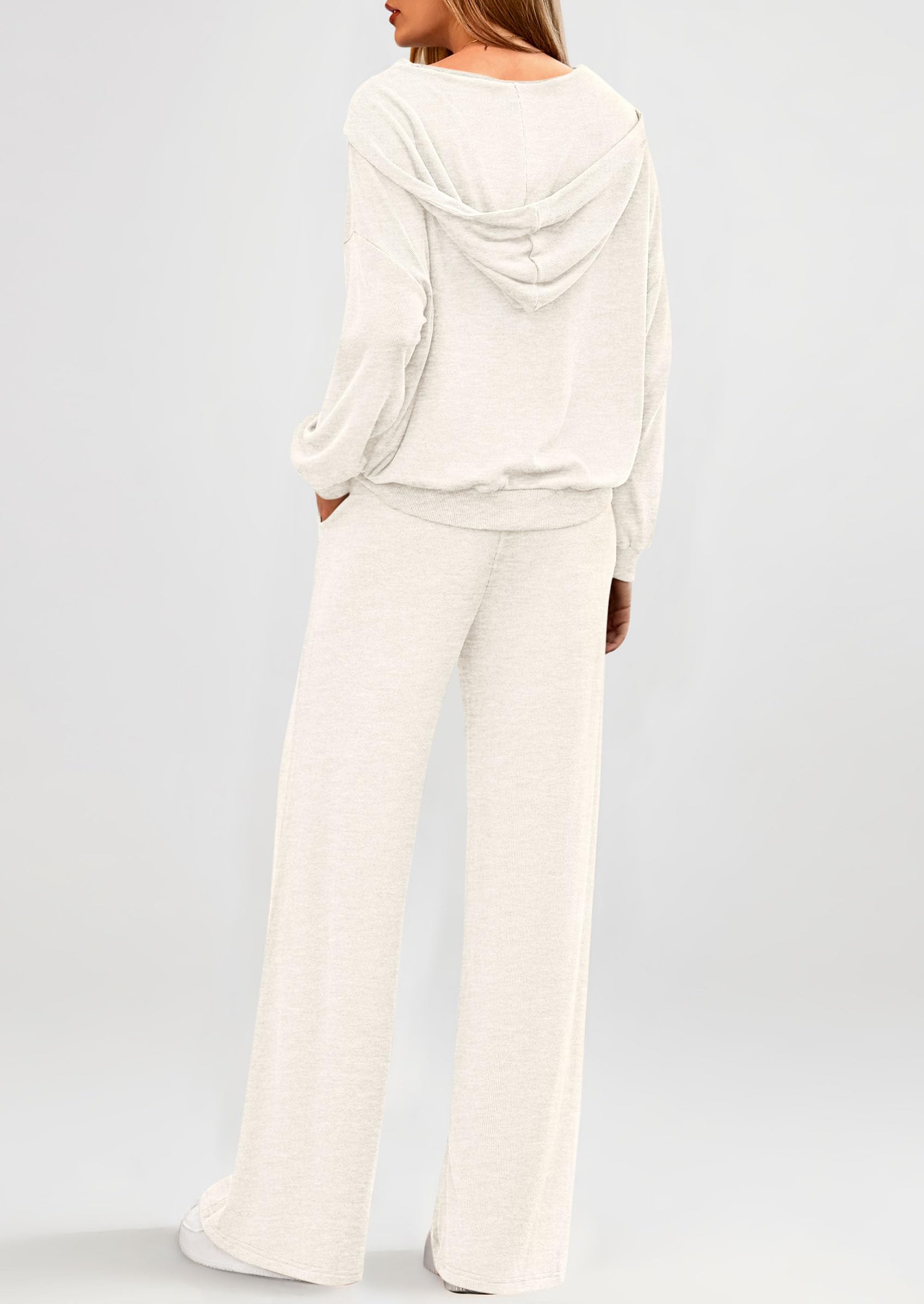 Chichi Women's 2 Piece Fall Lounge Sets Zip Up Hoodie Wide Leg Pants Tracksuit Matching Travel Outfits Clothes White