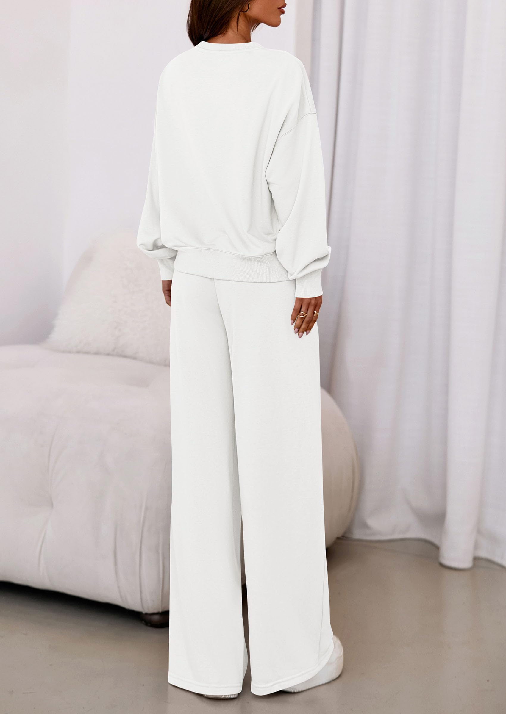Chichi Womens 2 Piece Sets Long Sleeve Sweatshirt Wide Leg Pants Loose Matching Lounge Set Trendy Fall Outfits White