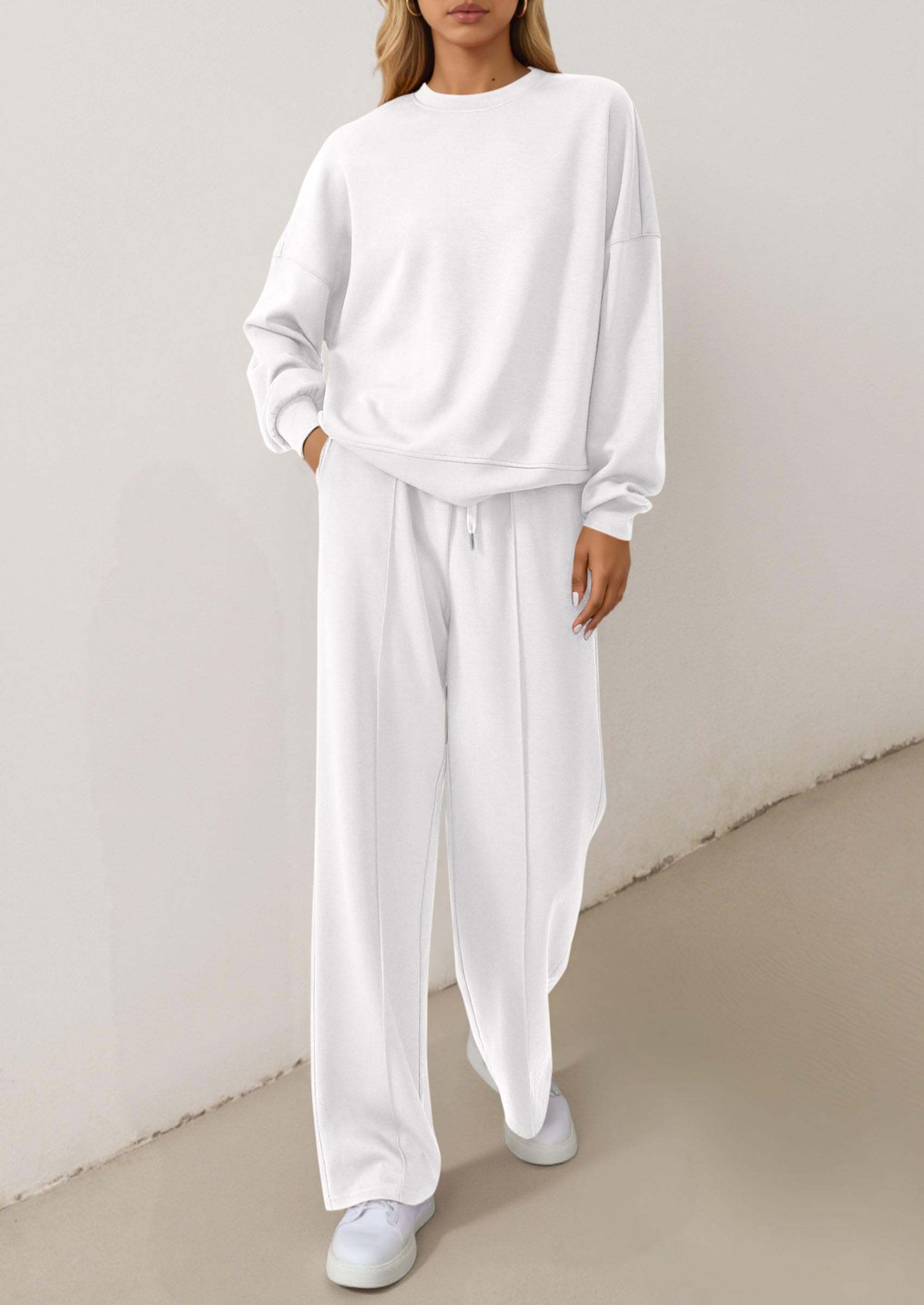 Chichi 2 Piece Sets For Women Fall Trendy Long Sleeve Sweatshirt Wide Leg Pants Loungewear Set Matching Sweatsuit White