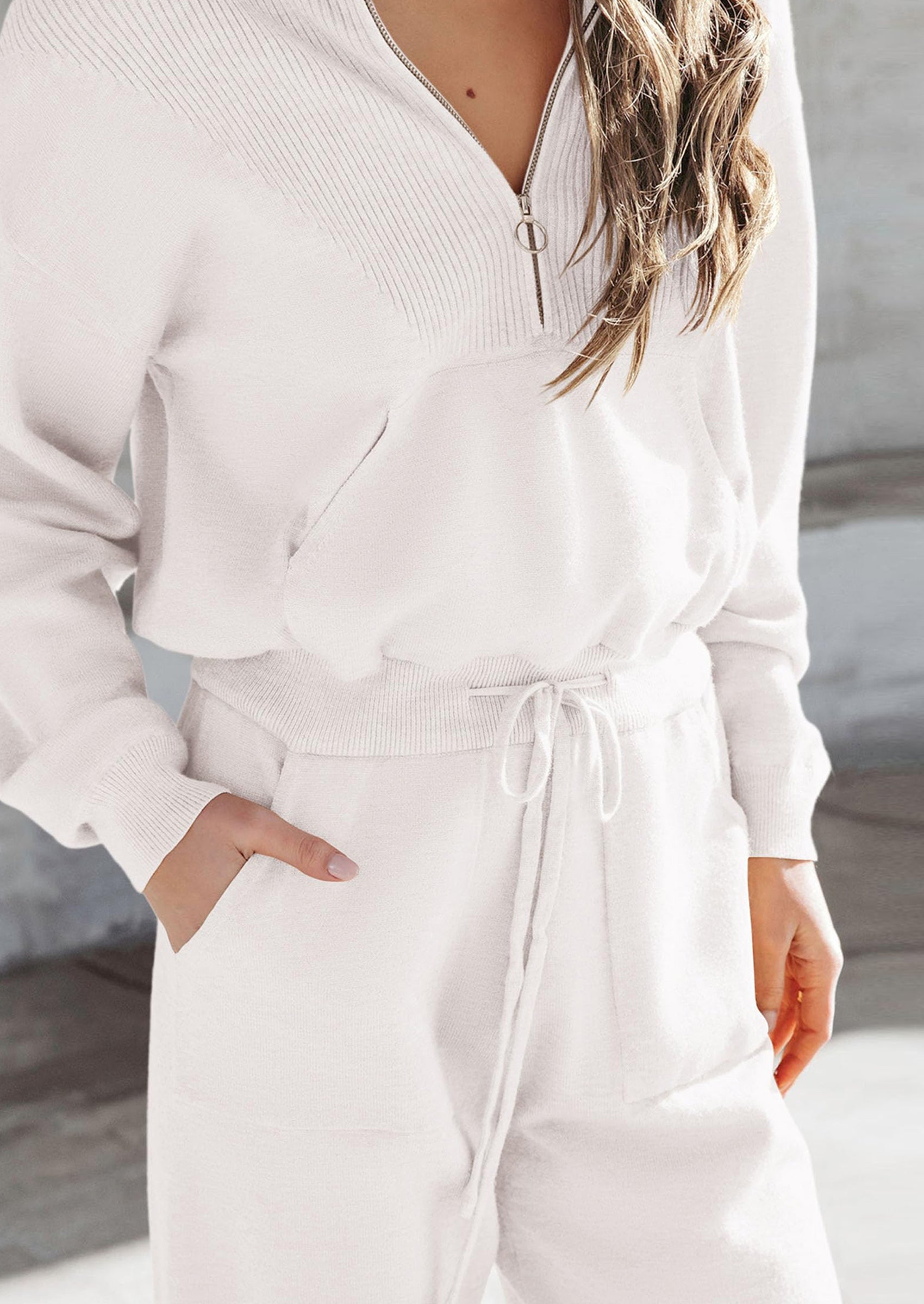 Chichi Women's 2 Piece Sweater Set Pullover Zip Up Sweatshirt Jogger Sweatpants Tracksuit Casual Outfit White