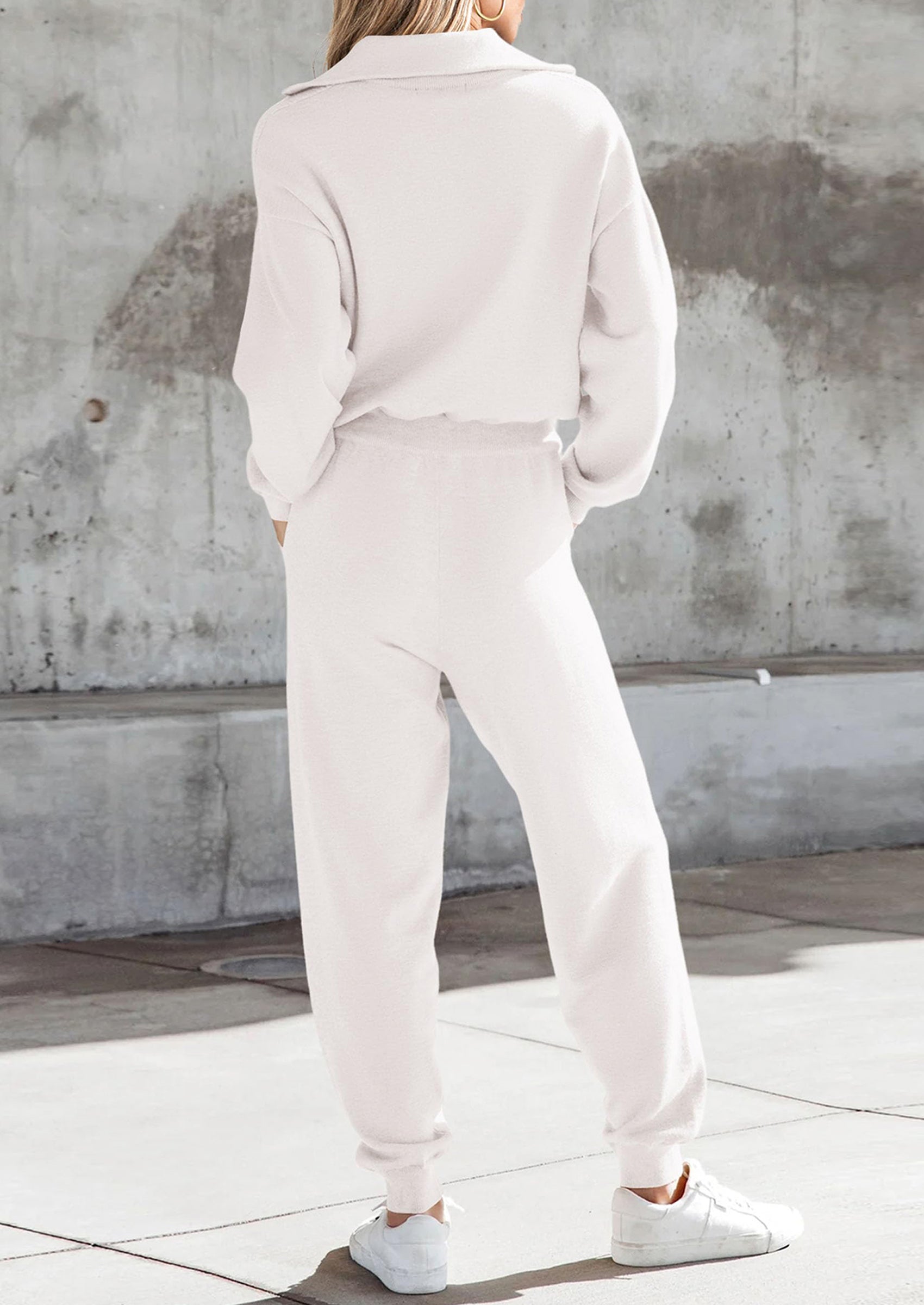 Chichi Women's 2 Piece Sweater Set Pullover Zip Up Sweatshirt Jogger Sweatpants Tracksuit Casual Outfit White