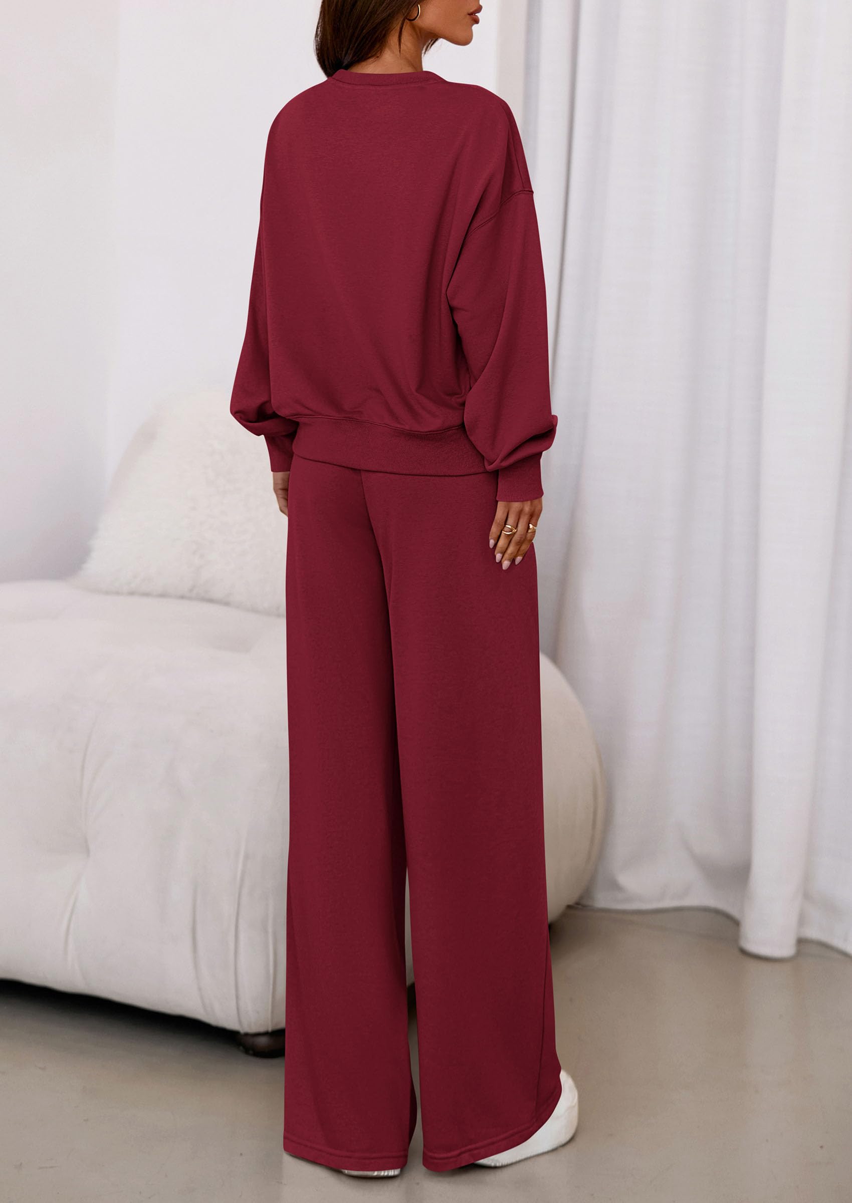 Chichi Womens 2 Piece Sets Long Sleeve Sweatshirt Wide Leg Pants Loose Matching Lounge Set Trendy Fall Outfits Wine Red