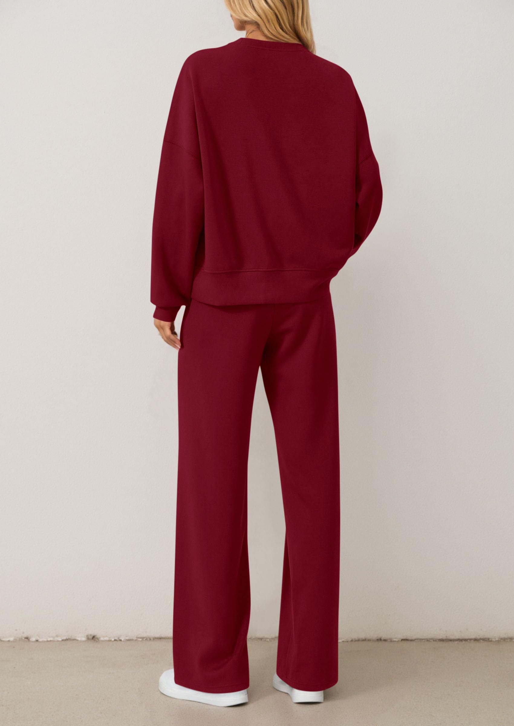 Chichi 2 Piece Sets For Women Fall Trendy Long Sleeve Sweatshirt Wide Leg Pants Loungewear Set Matching Sweatsuit Wine Red