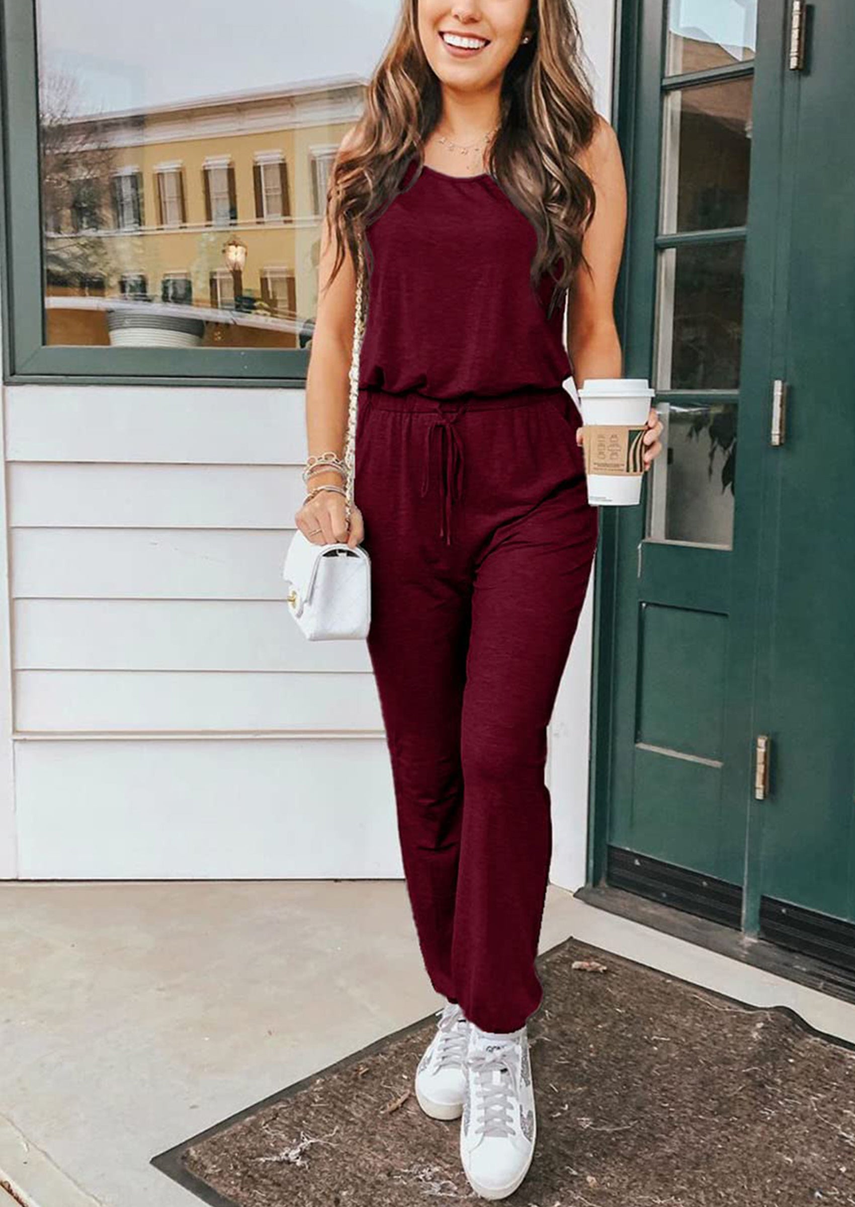 Chichi Two Piece Outfit Sets Casual Sleeveless Crewneck Tops and Sweatpants Navy