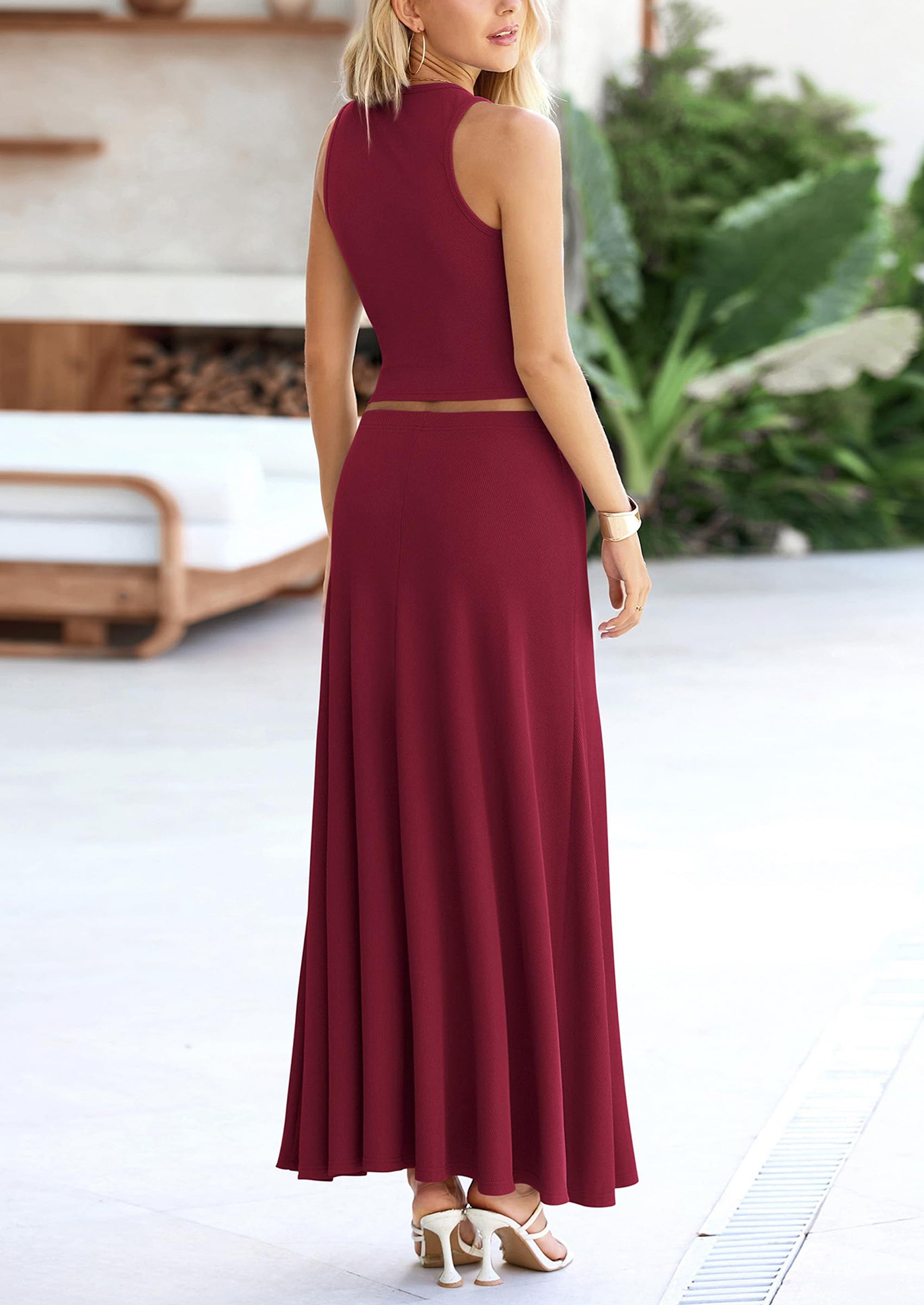 Chichi 2 Piece Maxi Skirt Sets Casual Knit Cropped Tank Top High Waisted Long Skirts Outfit Navy