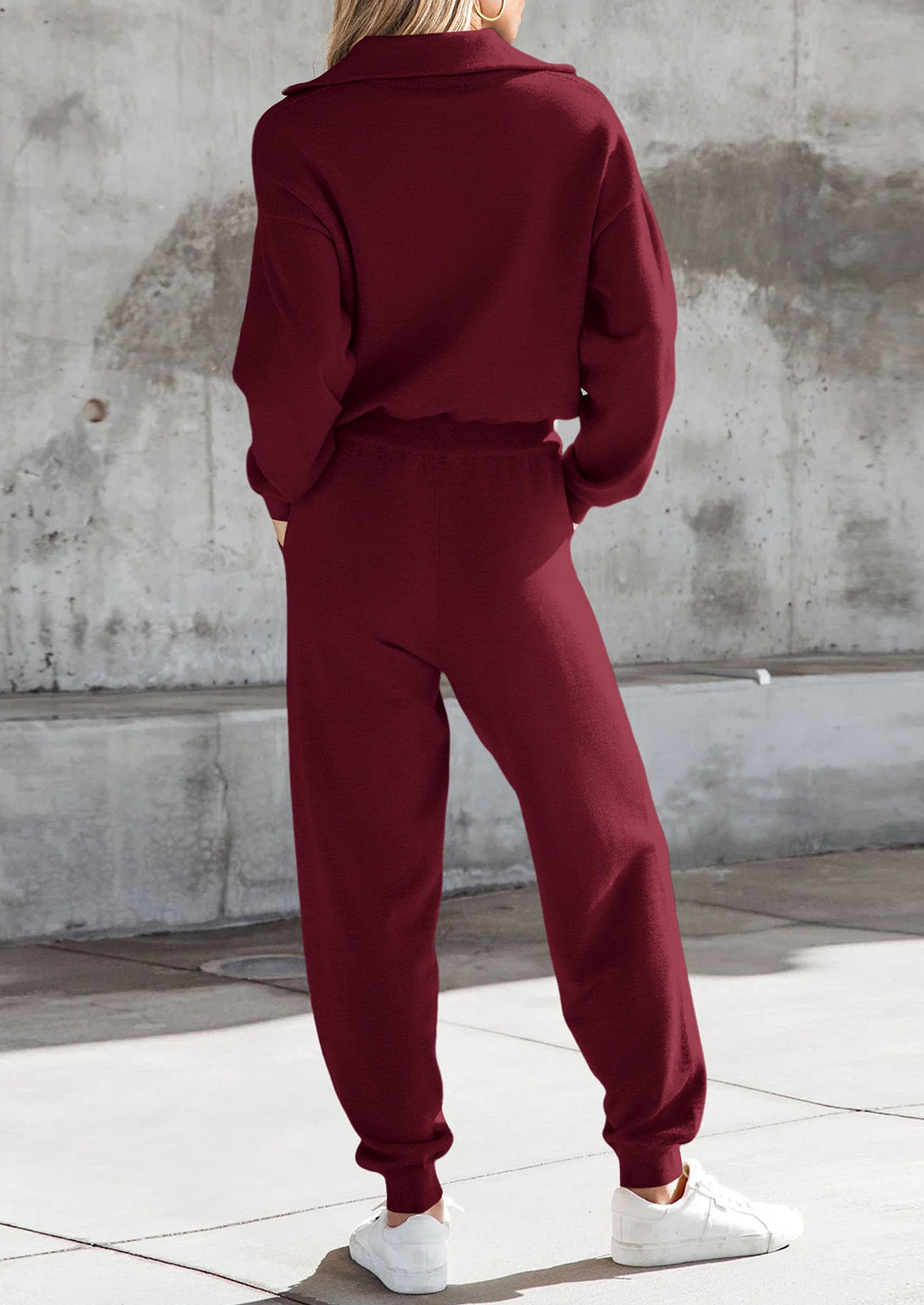 Chichi Women's 2 Piece Sweater Set Pullover Zip Up Sweatshirt Jogger Sweatpants Tracksuit Casual Outfit Wine