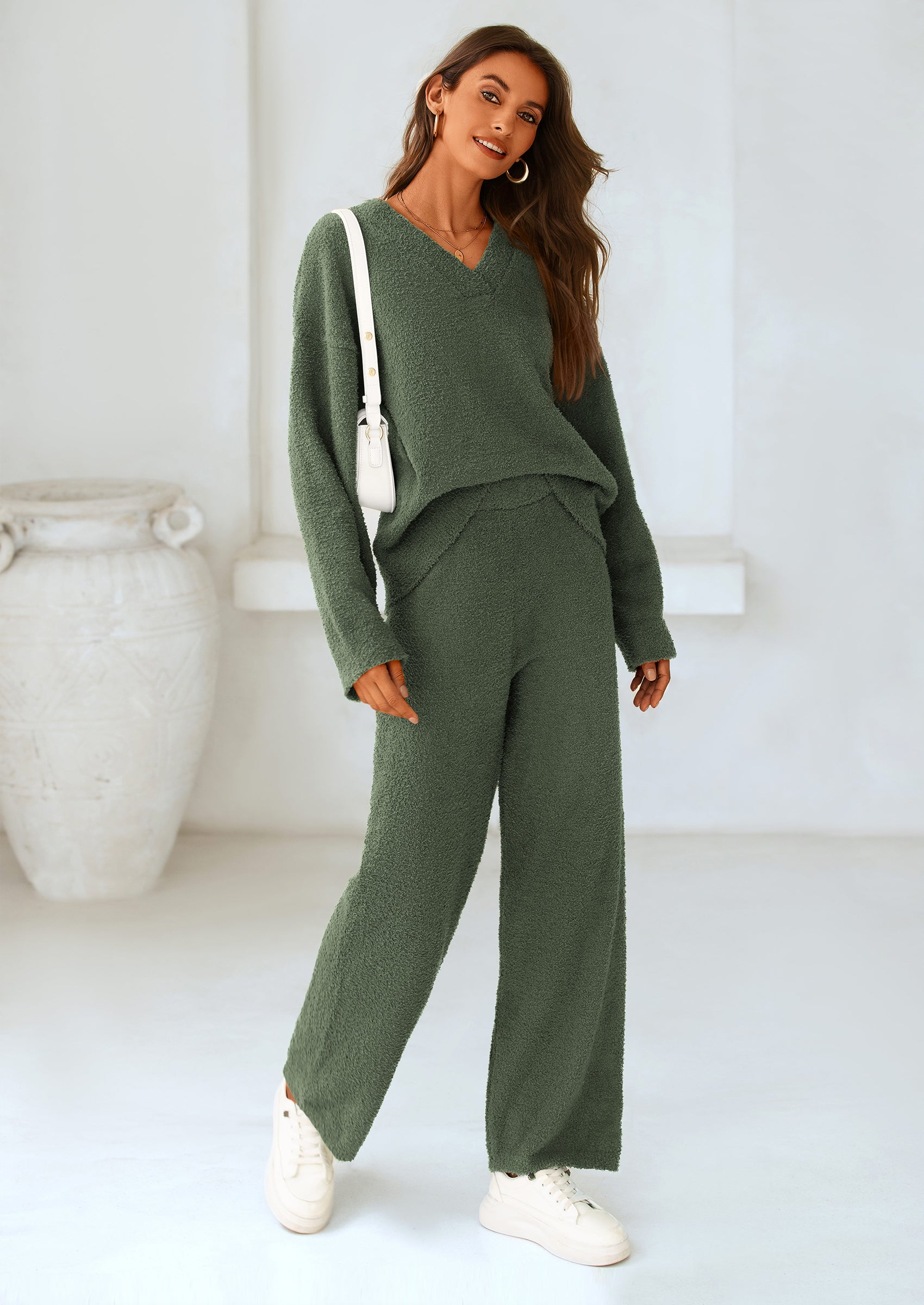Chichi Lounge Sets for Women Two Piece Sweaters Pajama Set Fall Fashion Loungewear Outfits Matching Winter Clothes Black