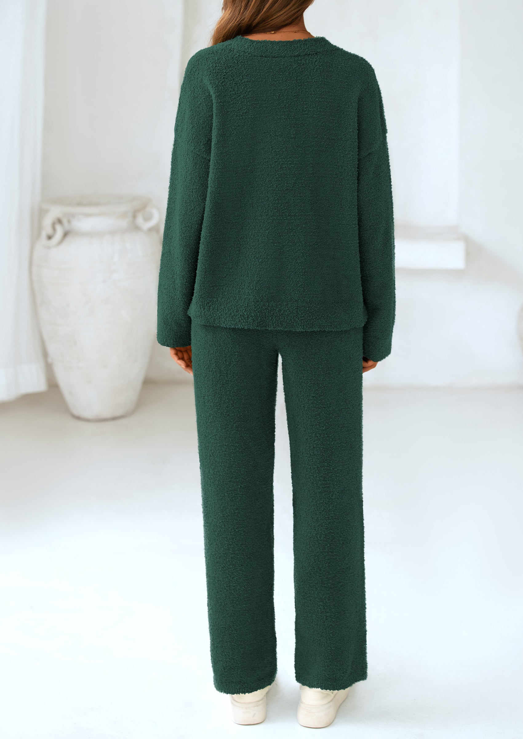 Chichi Lounge Sets for Women Two Piece Sweaters Pajama Set Fall Fashion Loungewear Outfits Matching Winter Clothes Dark Green