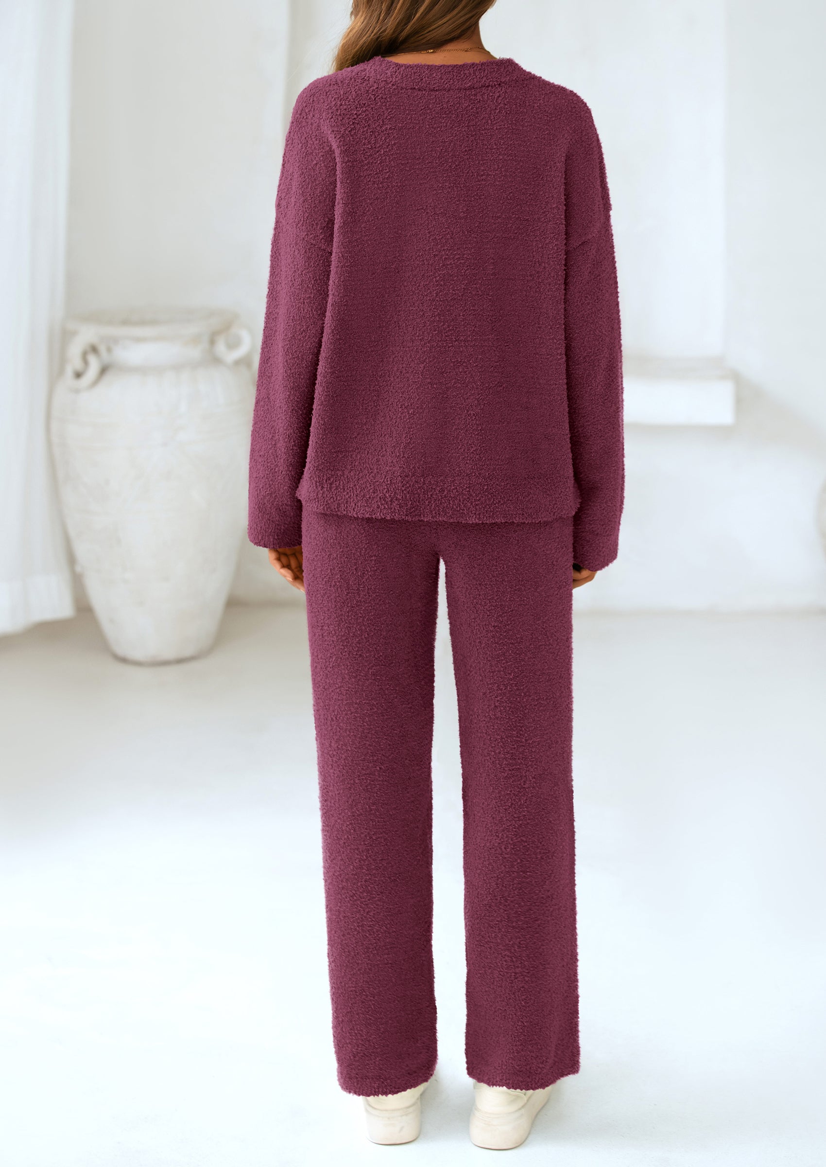 Chichi Lounge Sets for Women Two Piece Sweaters Pajama Set Fall Fashion Loungewear Outfits Matching Winter Clothes Dark Purple