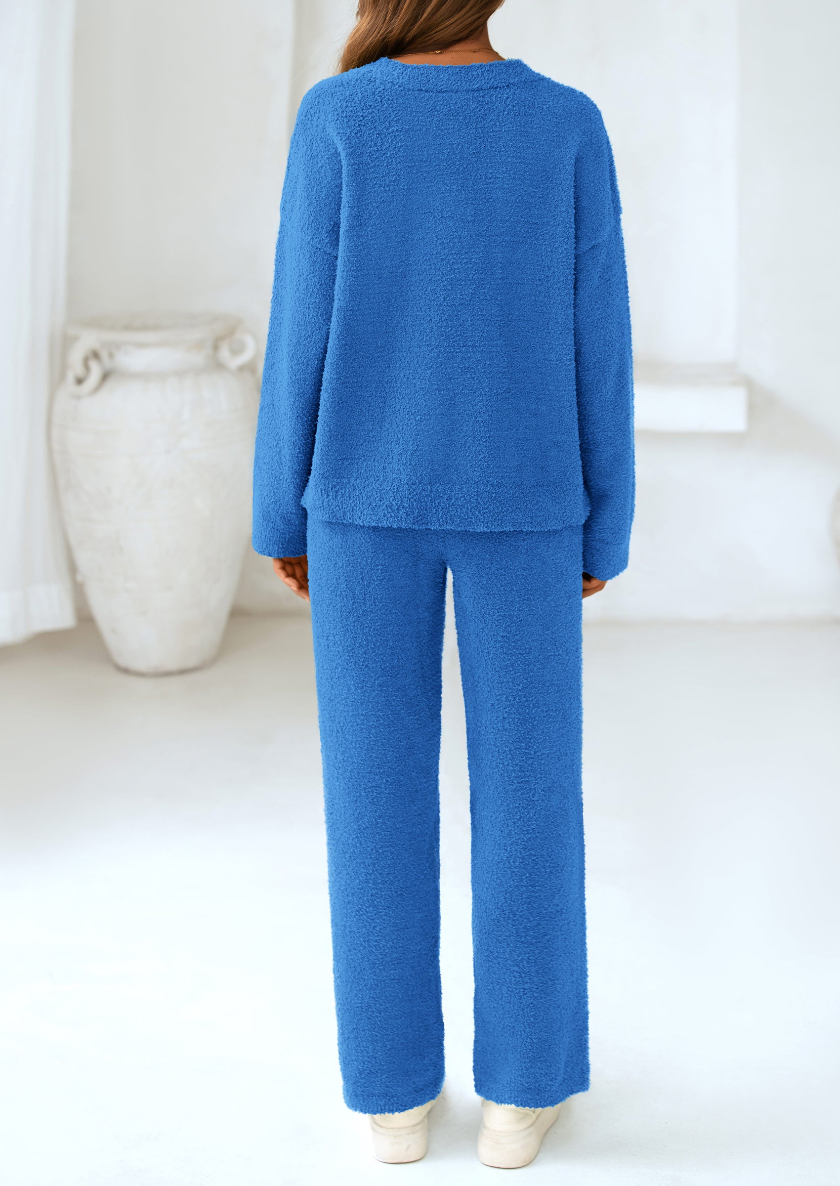 Chichi Lounge Sets for Women Two Piece Sweaters Pajama Set Fall Fashion Loungewear Outfits Matching Winter Clothes Brilliant Blue