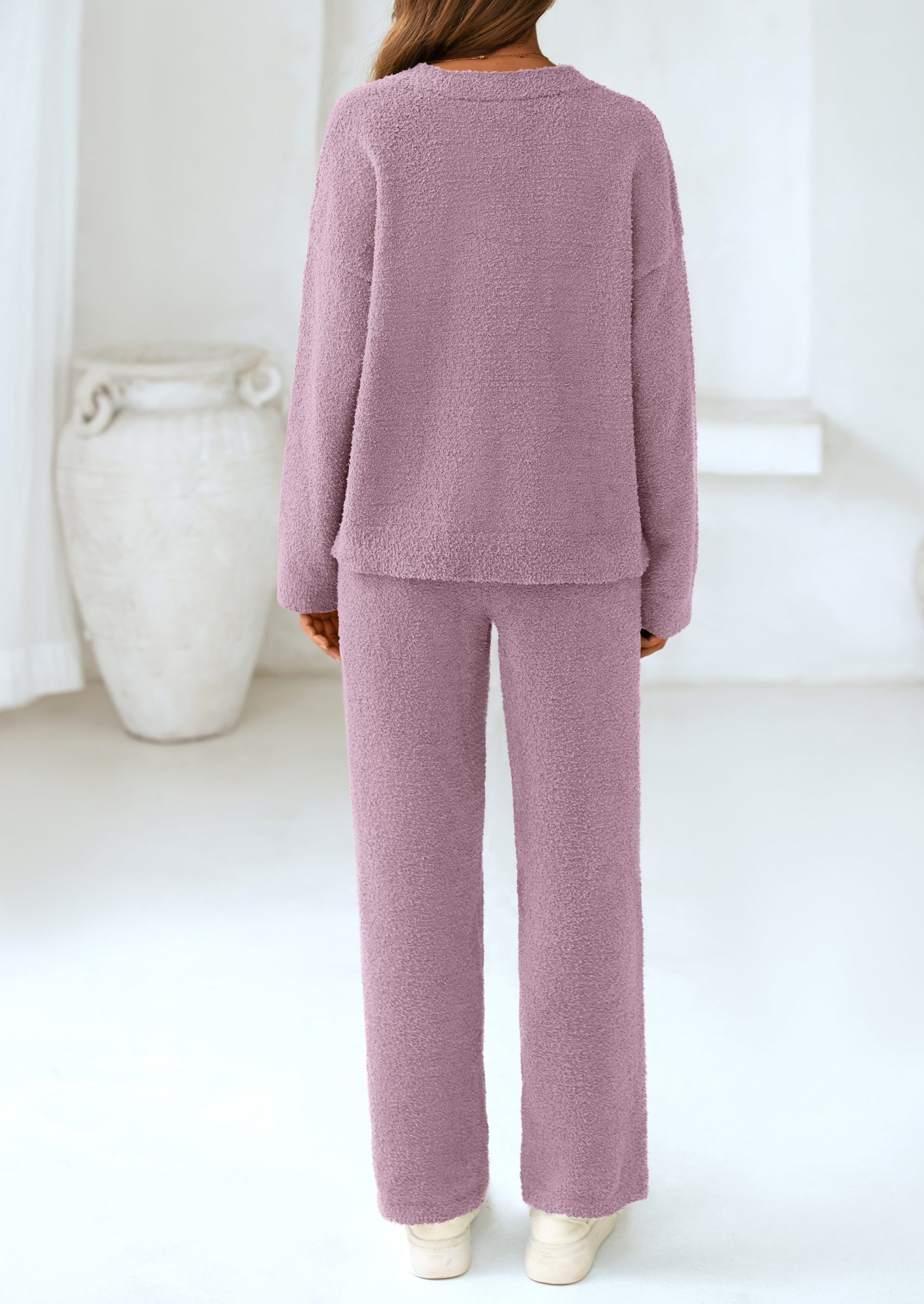 Chichi Lounge Sets for Women Two Piece Sweaters Pajama Set Fall Fashion Loungewear Outfits Matching Winter Clothes Bean Paste Purple