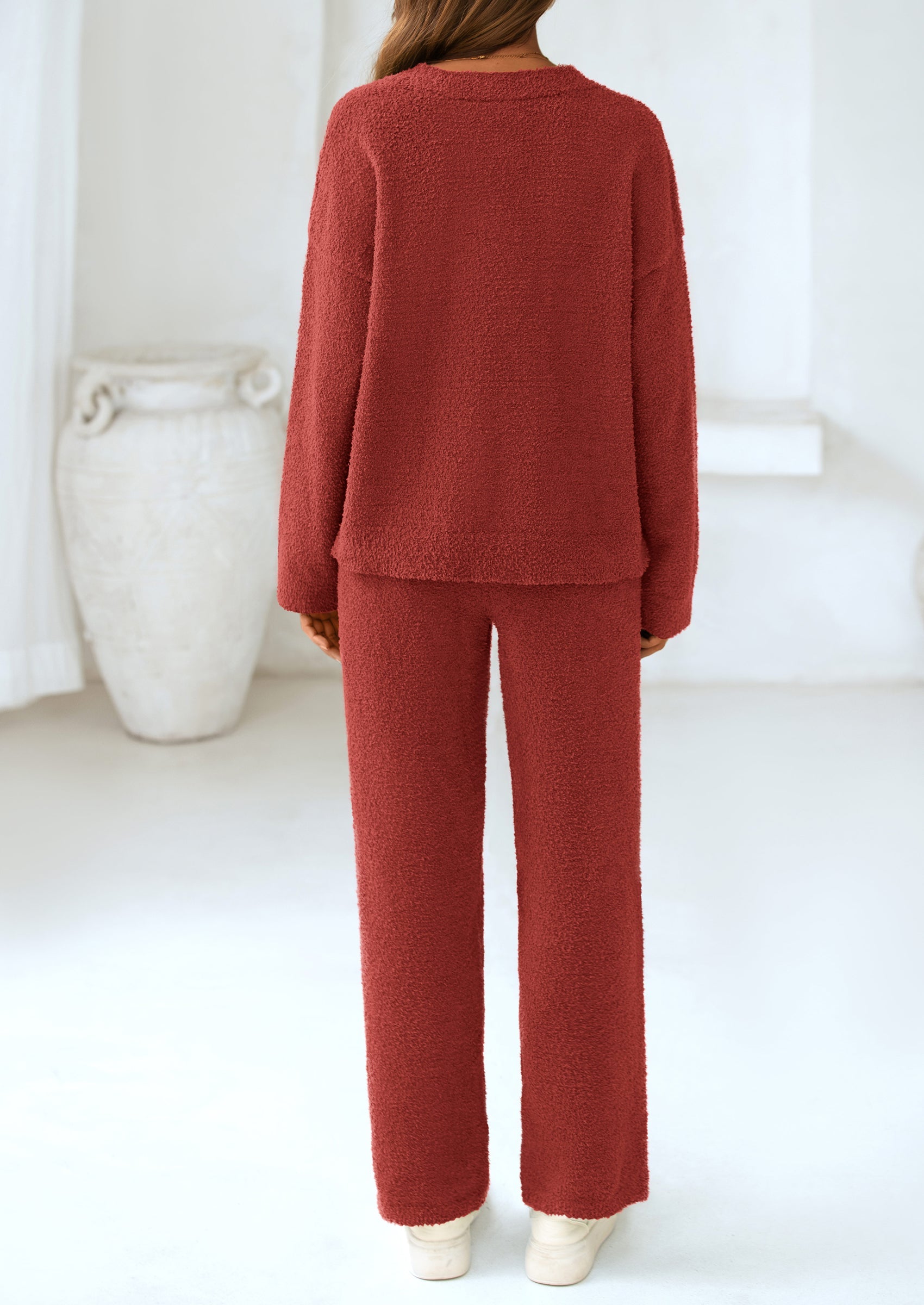 Chichi Lounge Sets for Women Two Piece Sweaters Pajama Set Fall Fashion Loungewear Outfits Matching Winter Clothes Wine Red
