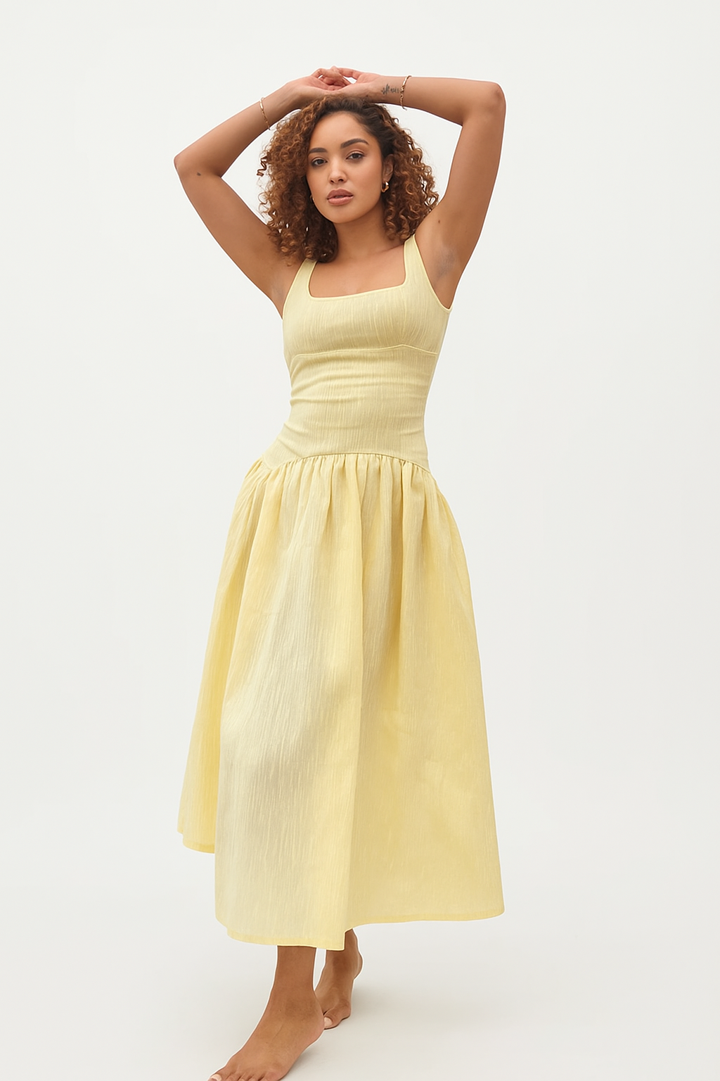 Alina | Elegant Midi Dress Butter Yellow