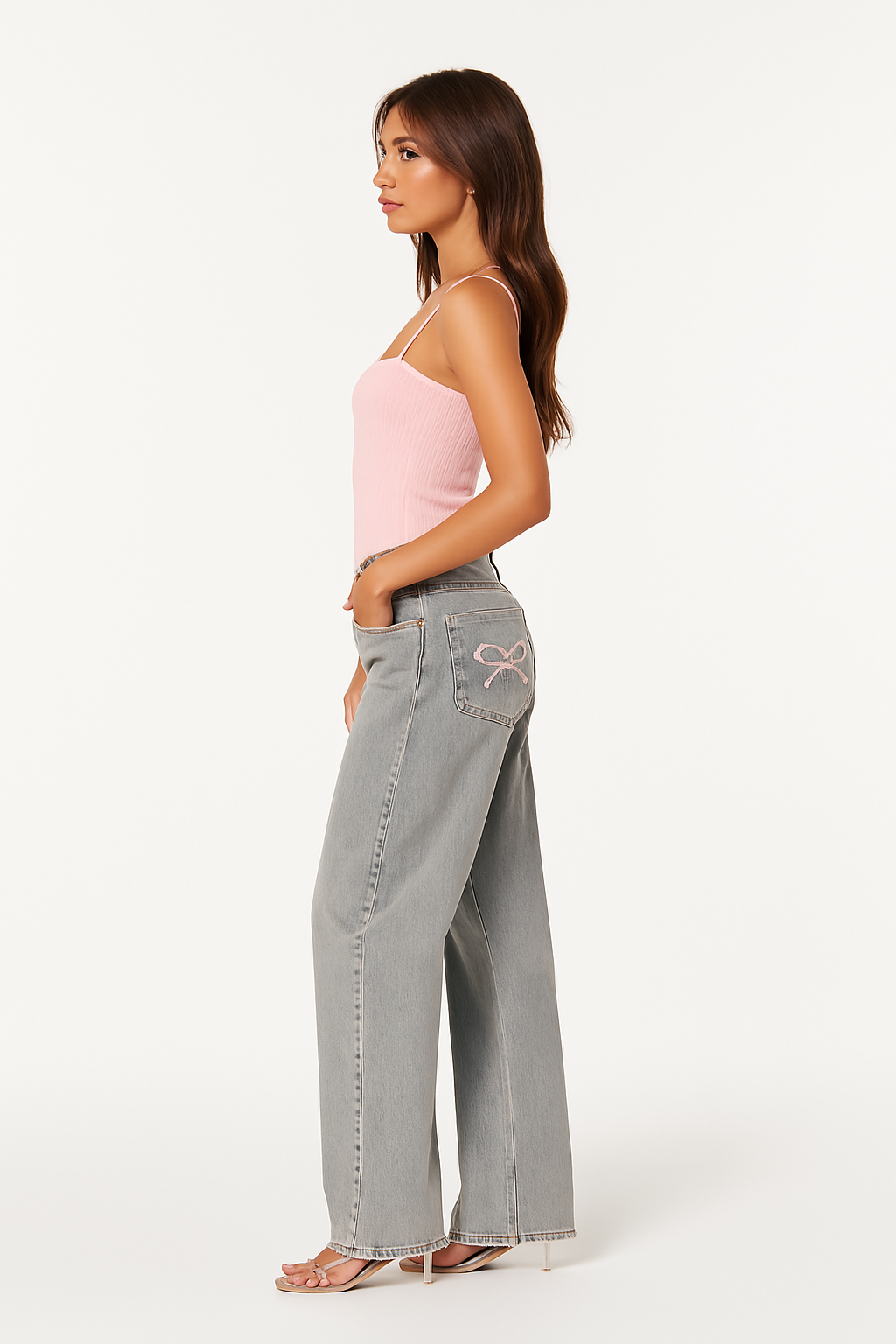 Elisa | Relaxed Bow Jeans Light Grey