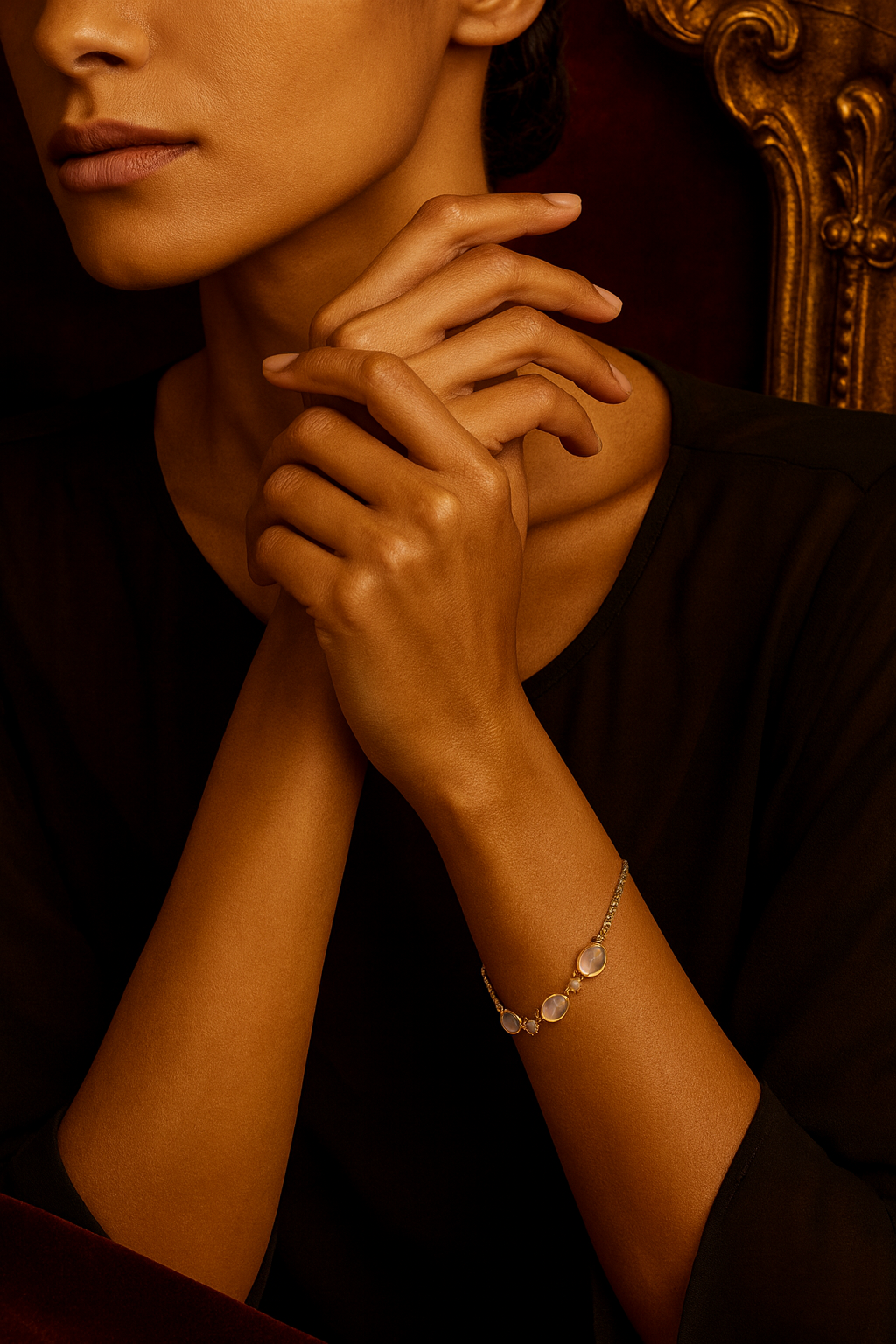 Lumière D’or | Moonstone &amp; Crystal Gemstone Bracelet 24K Gold One Size