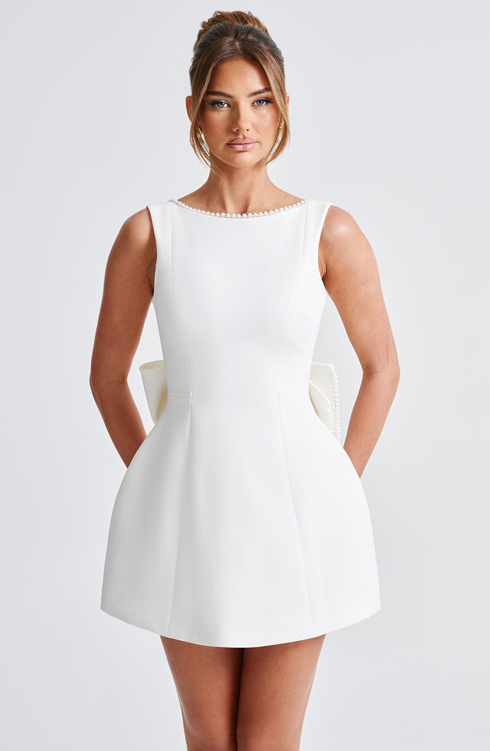 Eleanor | Cute Bow Mini Dress White