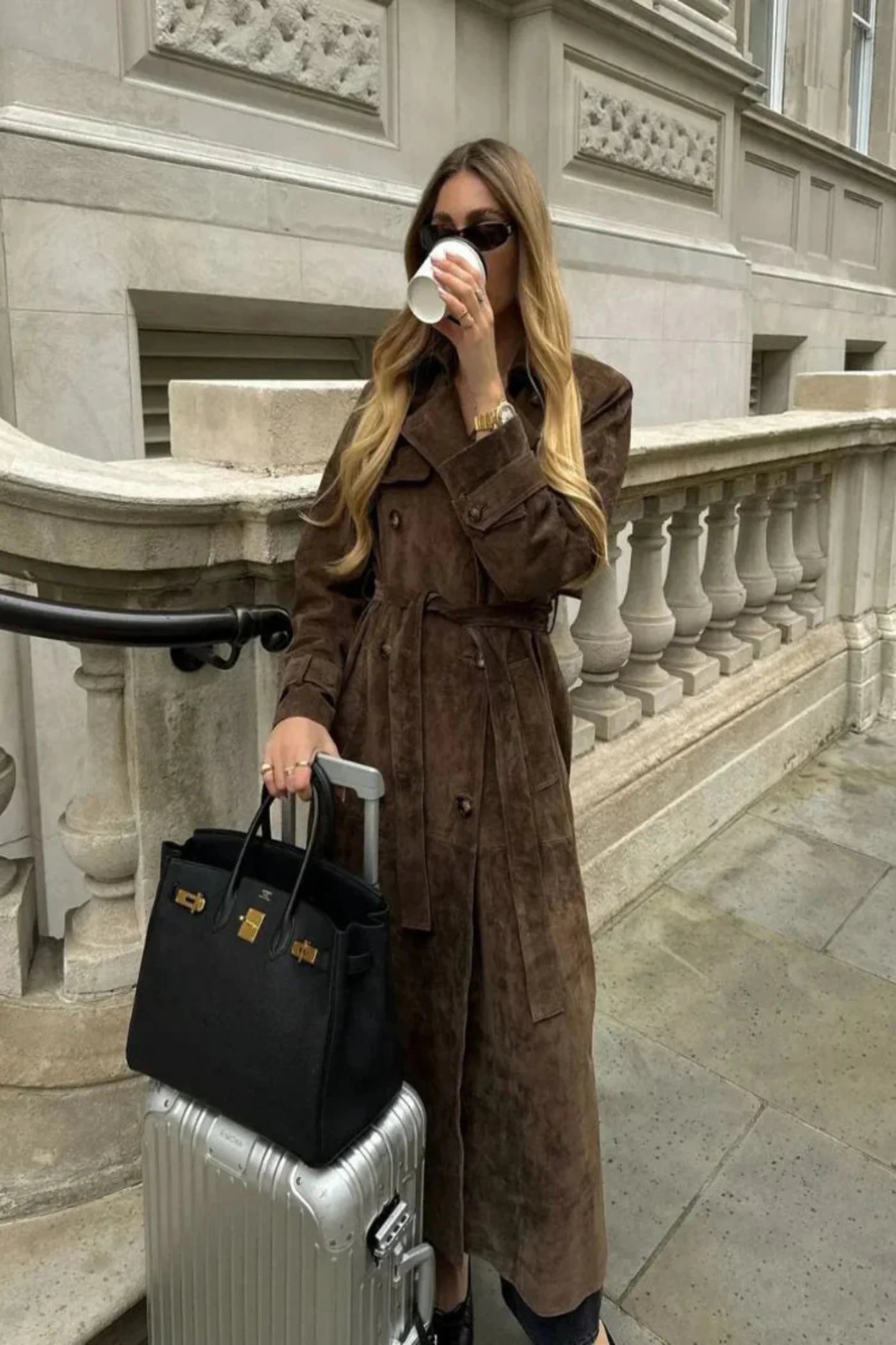 Faela | Suede Trench Coat Brown