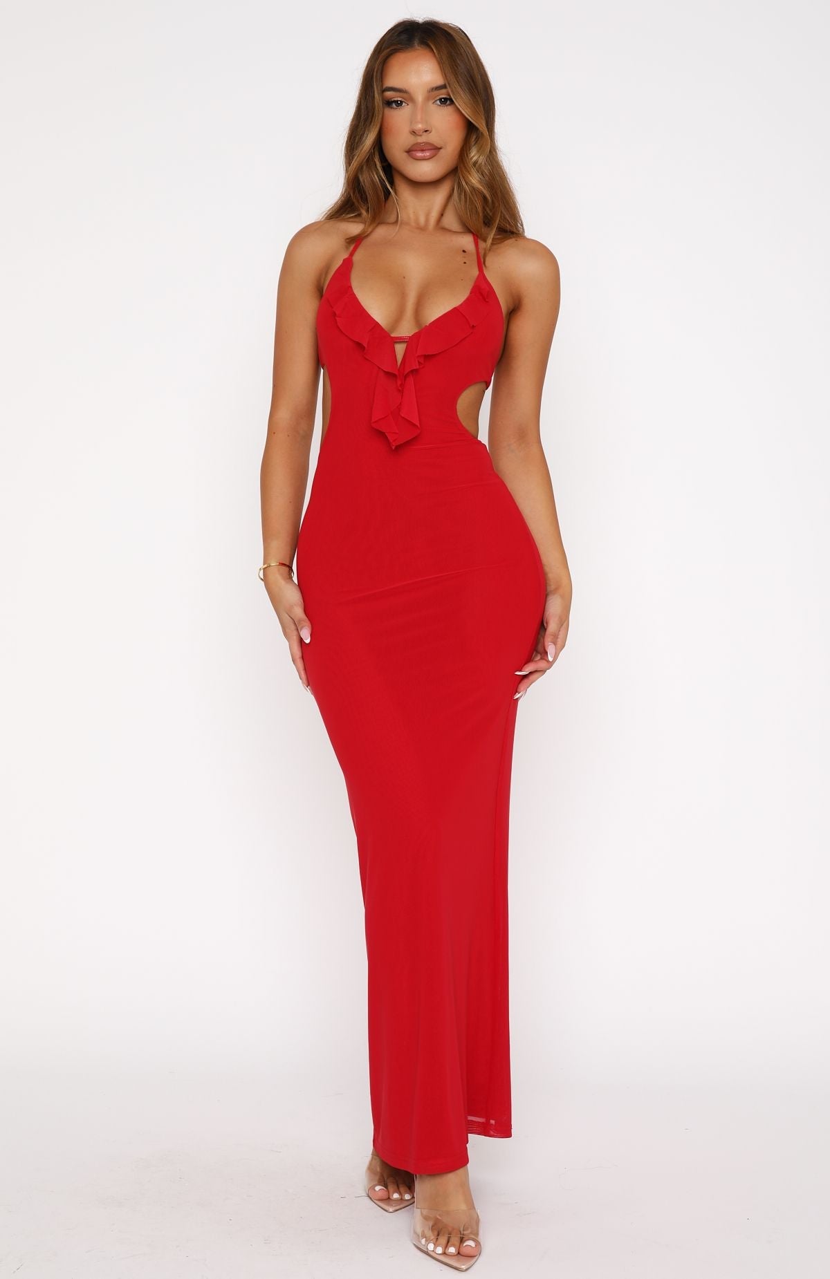 Zerina | Ruffle Maxi Dress Red