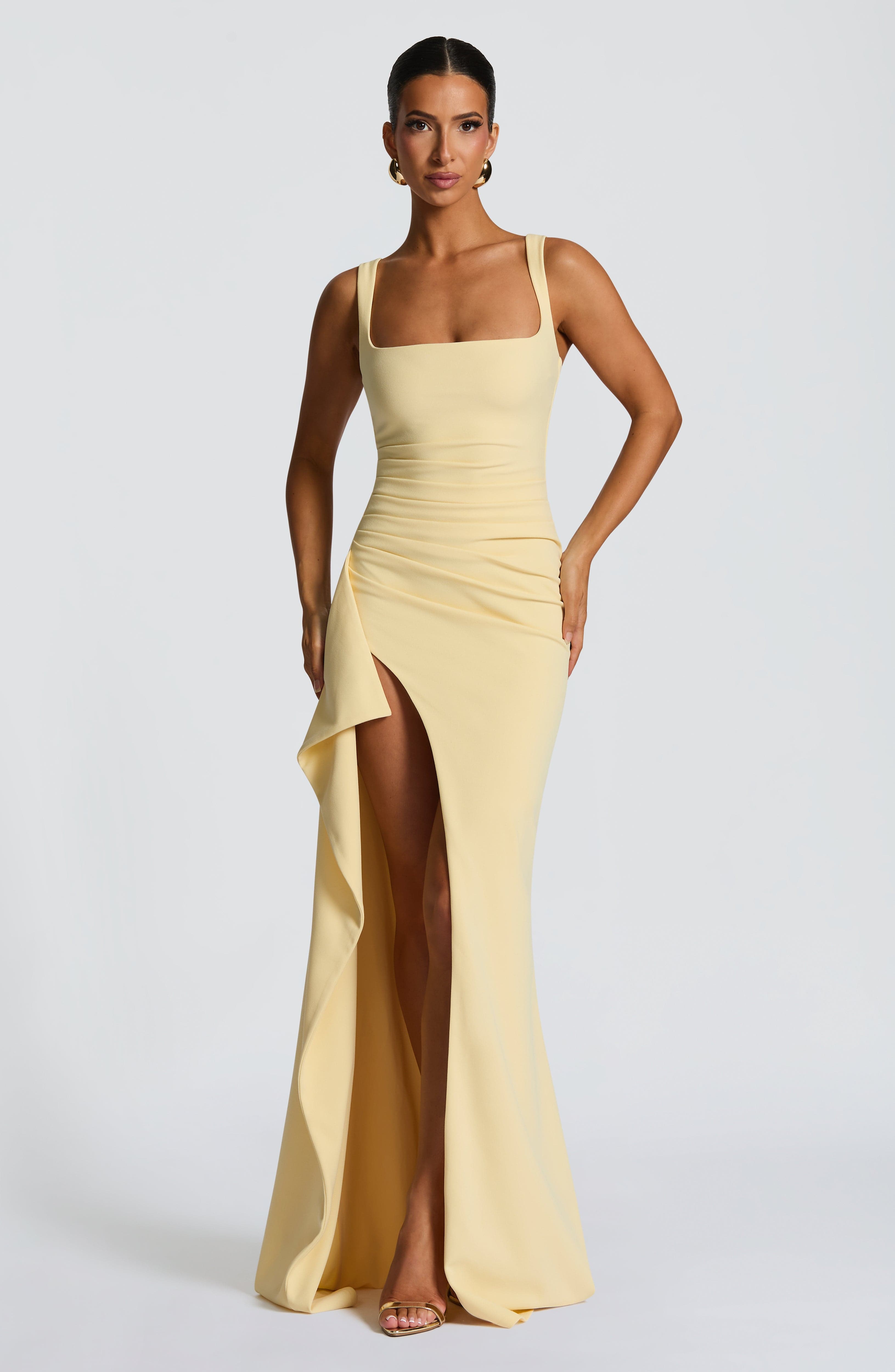 Aurora | Sleek Slit Maxi Dress Yellow