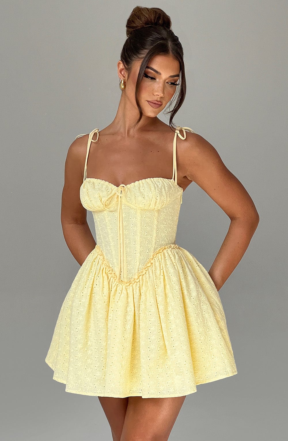 Celine | Bustier Tie-Strap Mini Dress Yellow