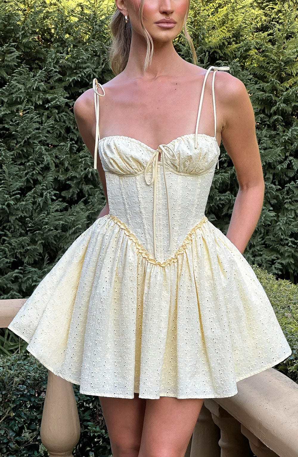 Celine | Bustier Tie-Strap Mini Dress Yellow